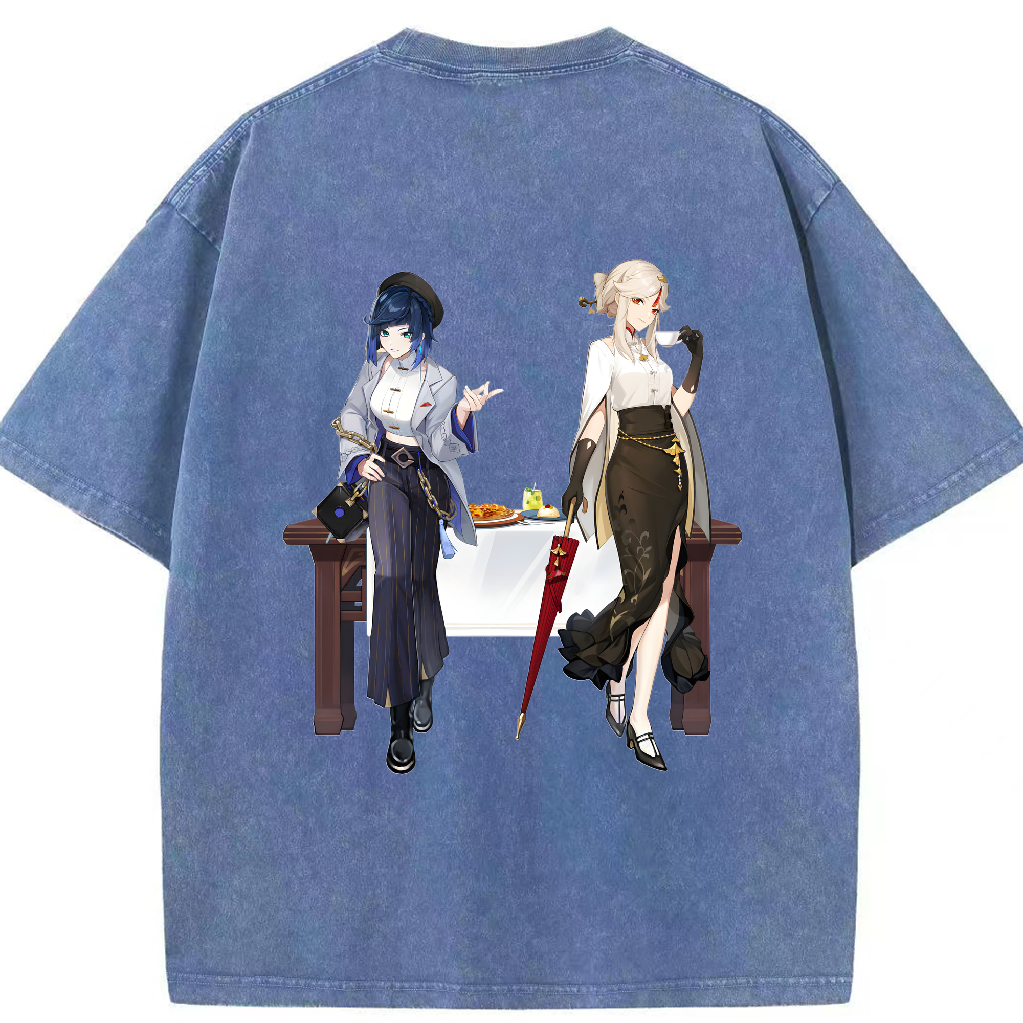 げんし神 夜兰 やらん genshin Yaran 綿100% ヴィンテージ風 半袖Tシャツ（背面プリント）