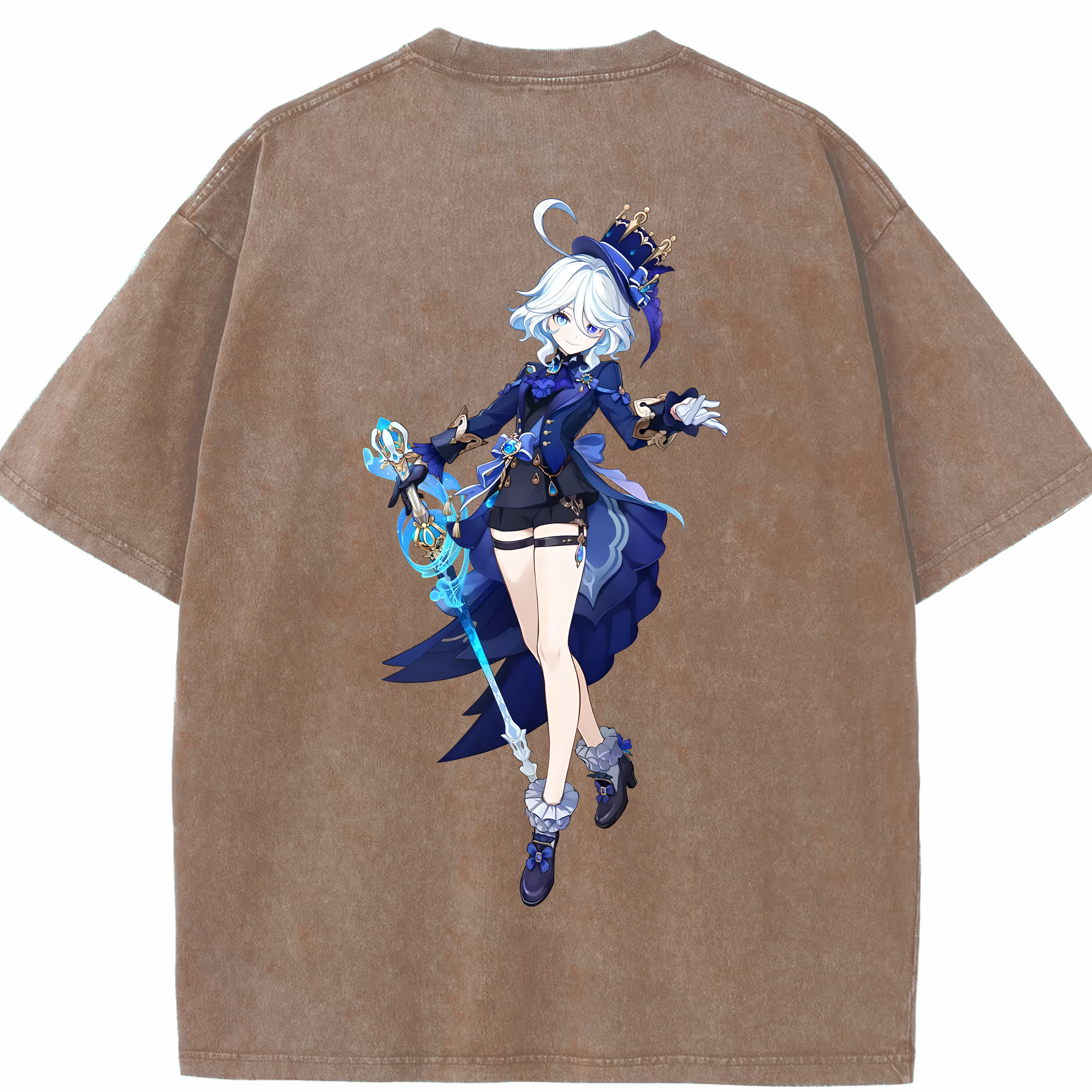 げんし神 フリーナ genshin Furina 綿100% ヴィンテージ風 半袖Tシャツ（背面プリント）