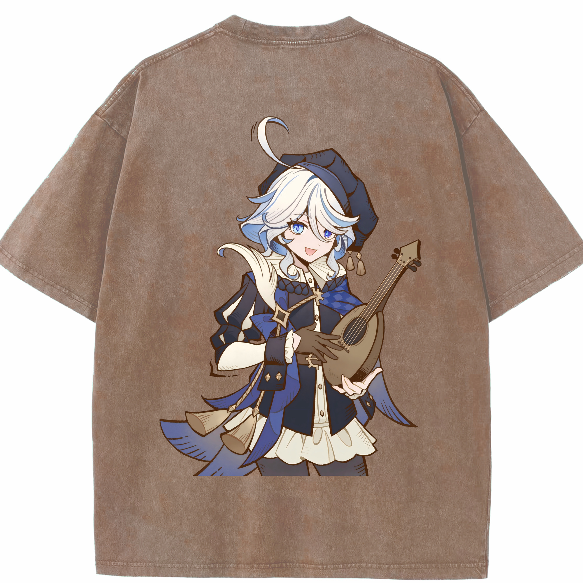 げんし神 フリーナ genshin Furina 綿100% ヴィンテージ風 半袖Tシャツ（背面プリント）