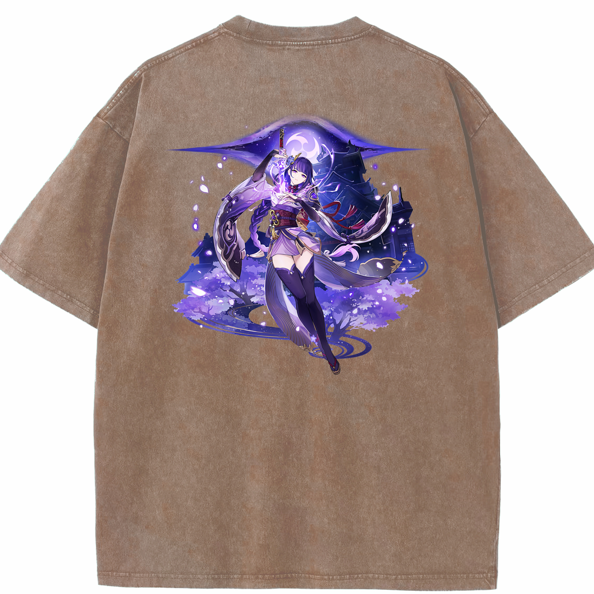 げんし神 雷電将軍 らいでんしょうぐん genshin Raiden Shogun 綿100% ヴィンテージ風 半袖Tシャツ（背面プリント）