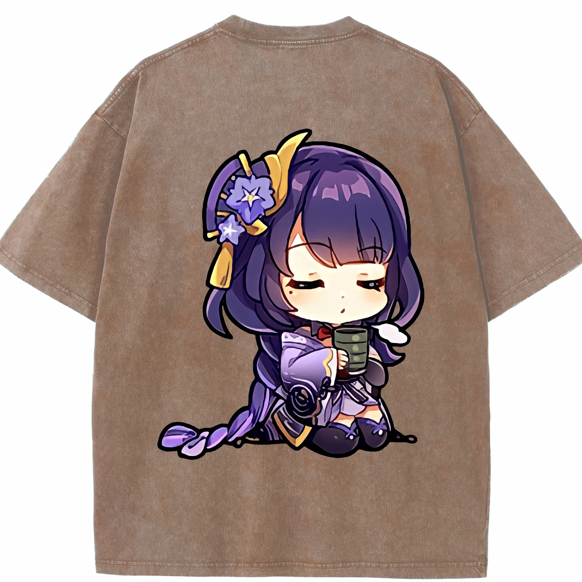 げんし神 雷電将軍 らいでんしょうぐん genshin Raiden Shogun 綿100% ヴィンテージ風 半袖Tシャツ（背面プリント）