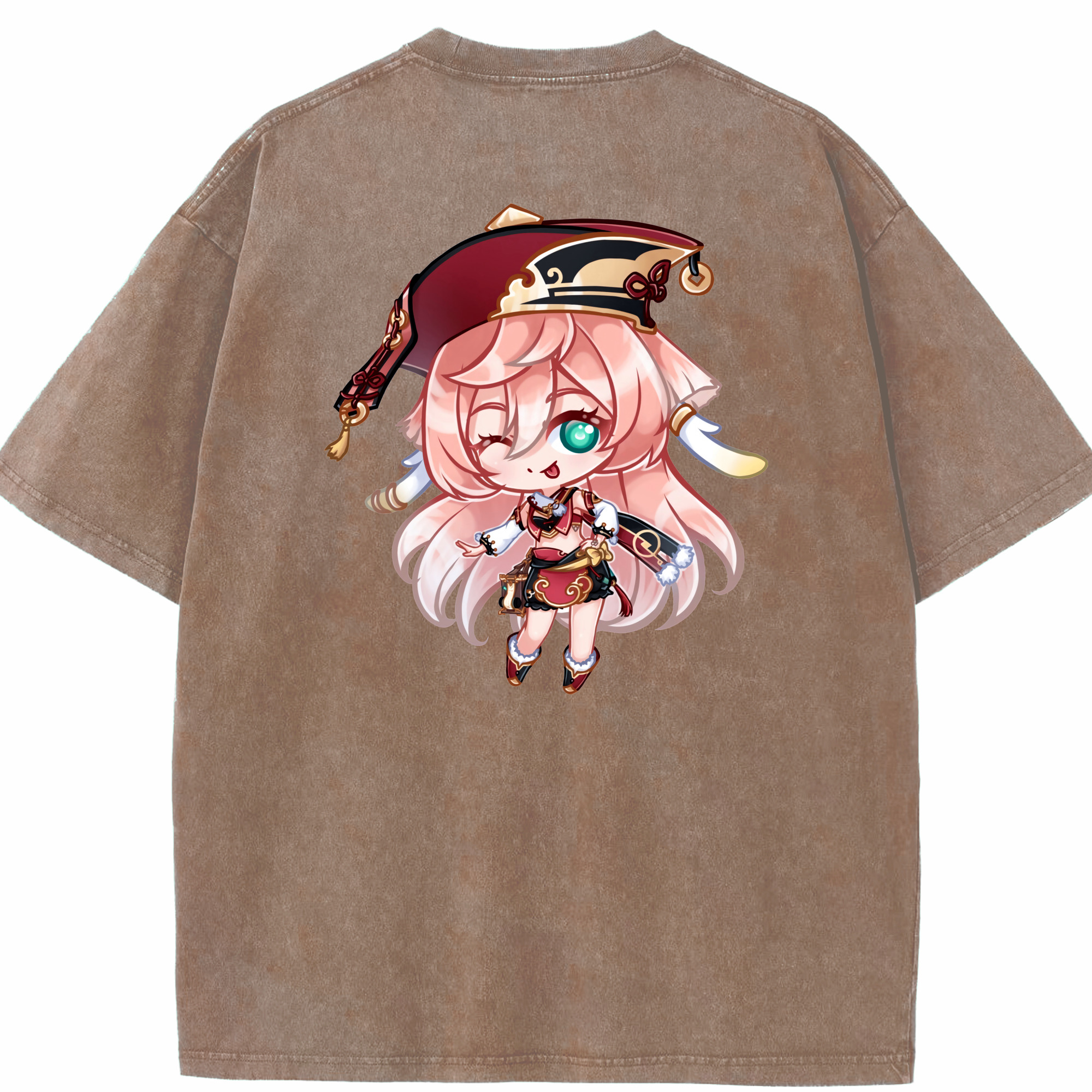 げんし神 ヤンフェイ genshin Yanfei 綿100% ヴィンテージ風 半袖Tシャツ（背面プリント）