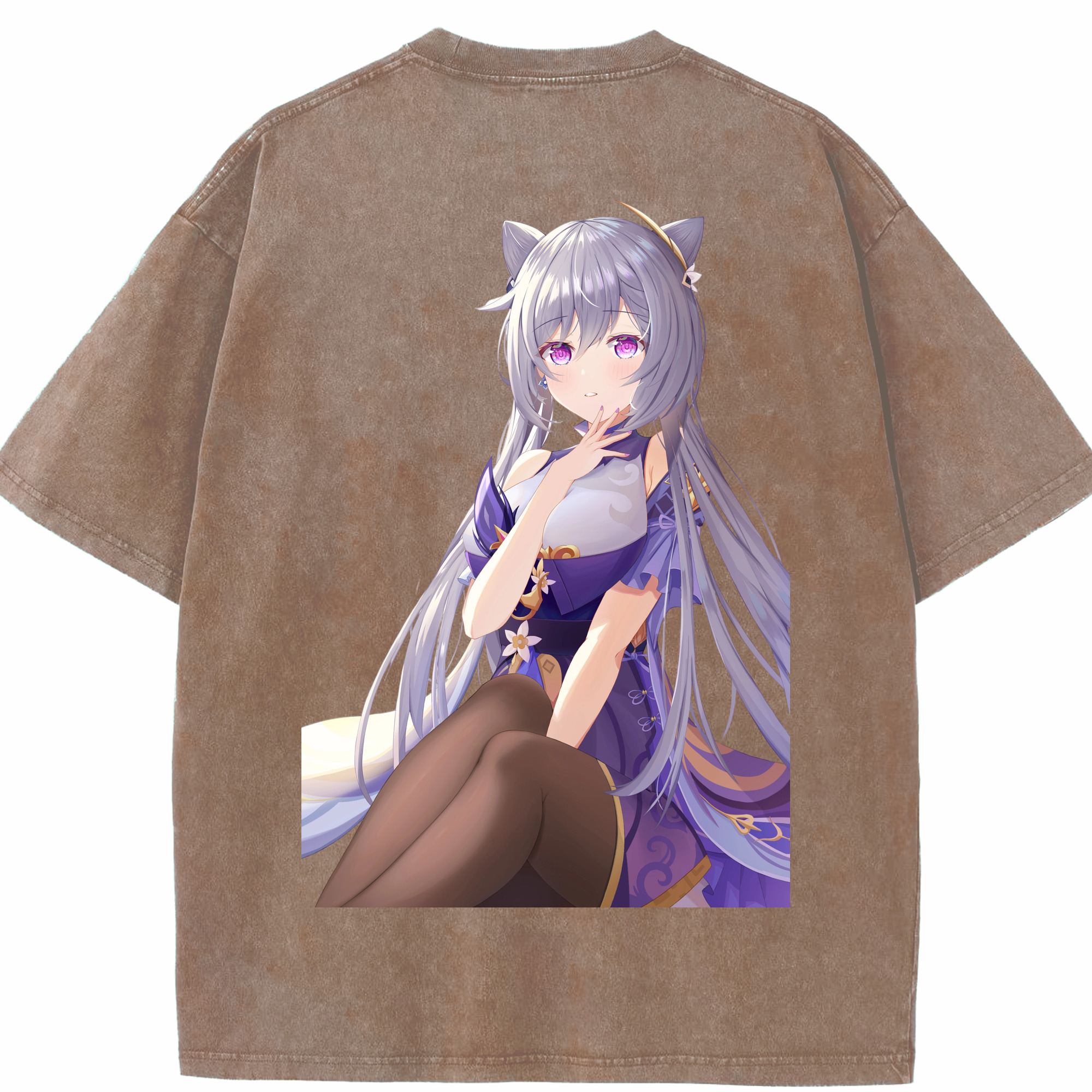 げんし神 刻晴 こくせい genshin Kokusei 綿100% ヴィンテージ風 半袖Tシャツ（背面プリント）