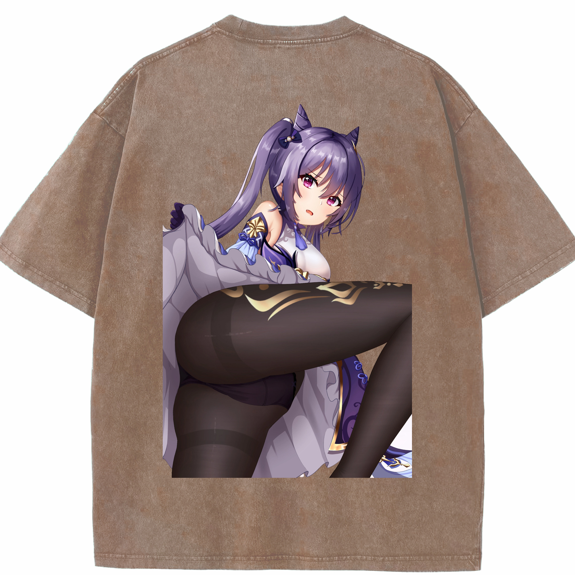 げんし神 刻晴 こくせい genshin Kokusei 綿100% ヴィンテージ風 半袖Tシャツ（背面プリント）