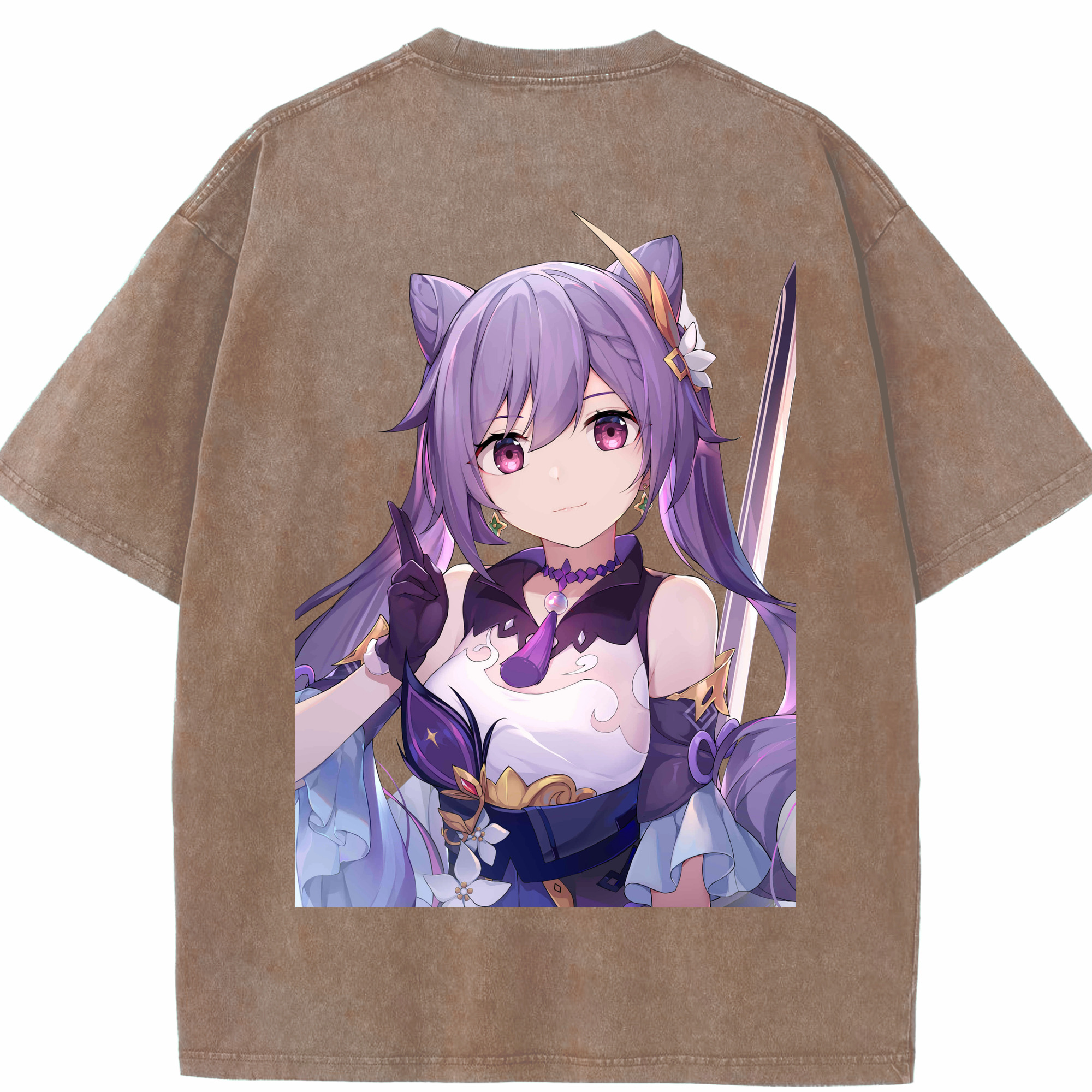 げんし神 刻晴 こくせい genshin Kokusei 綿100% ヴィンテージ風 半袖Tシャツ（背面プリント）