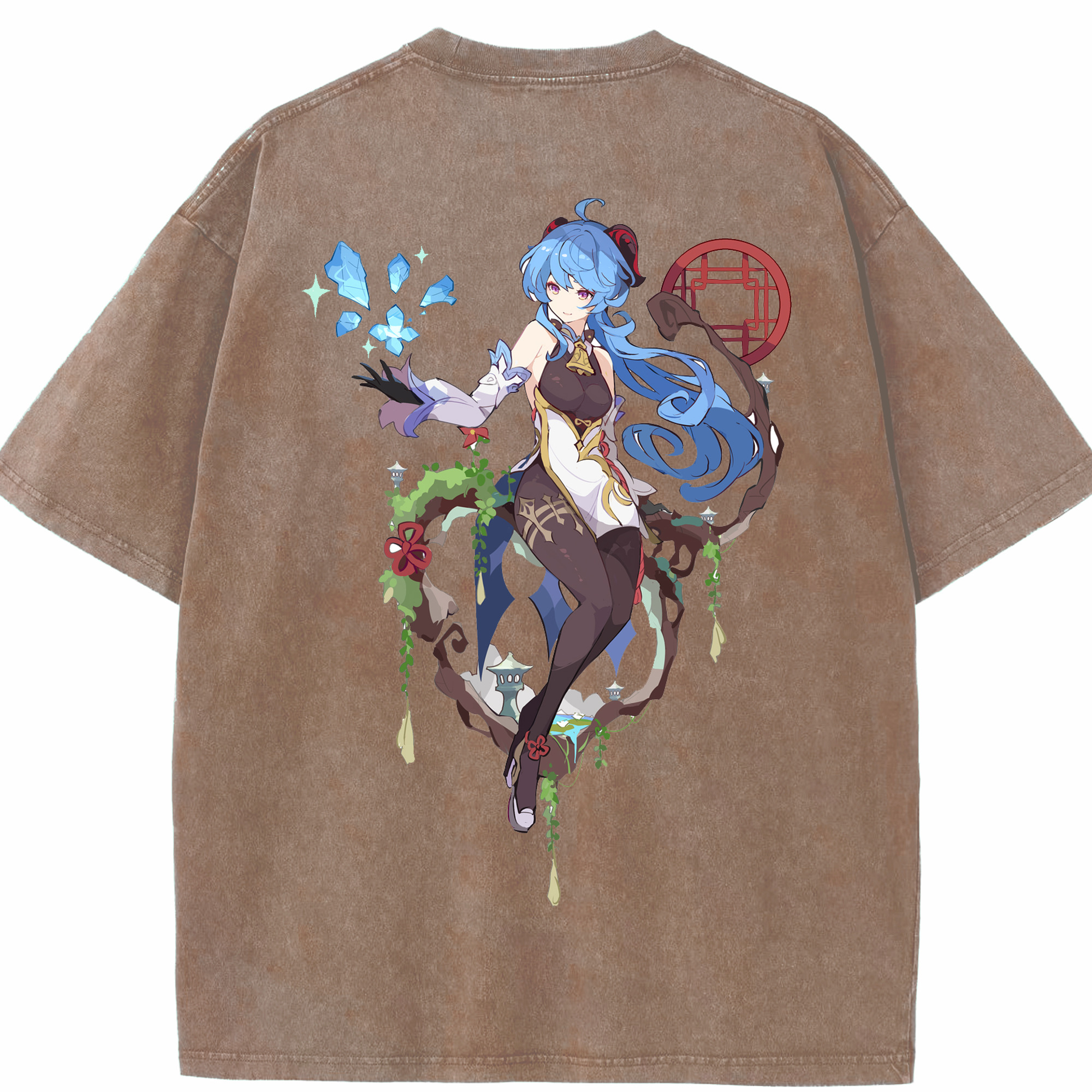 げんし神 甘雨 かんう genshin Ganyu 綿100% ヴィンテージ風 半袖Tシャツ（背面プリント）
