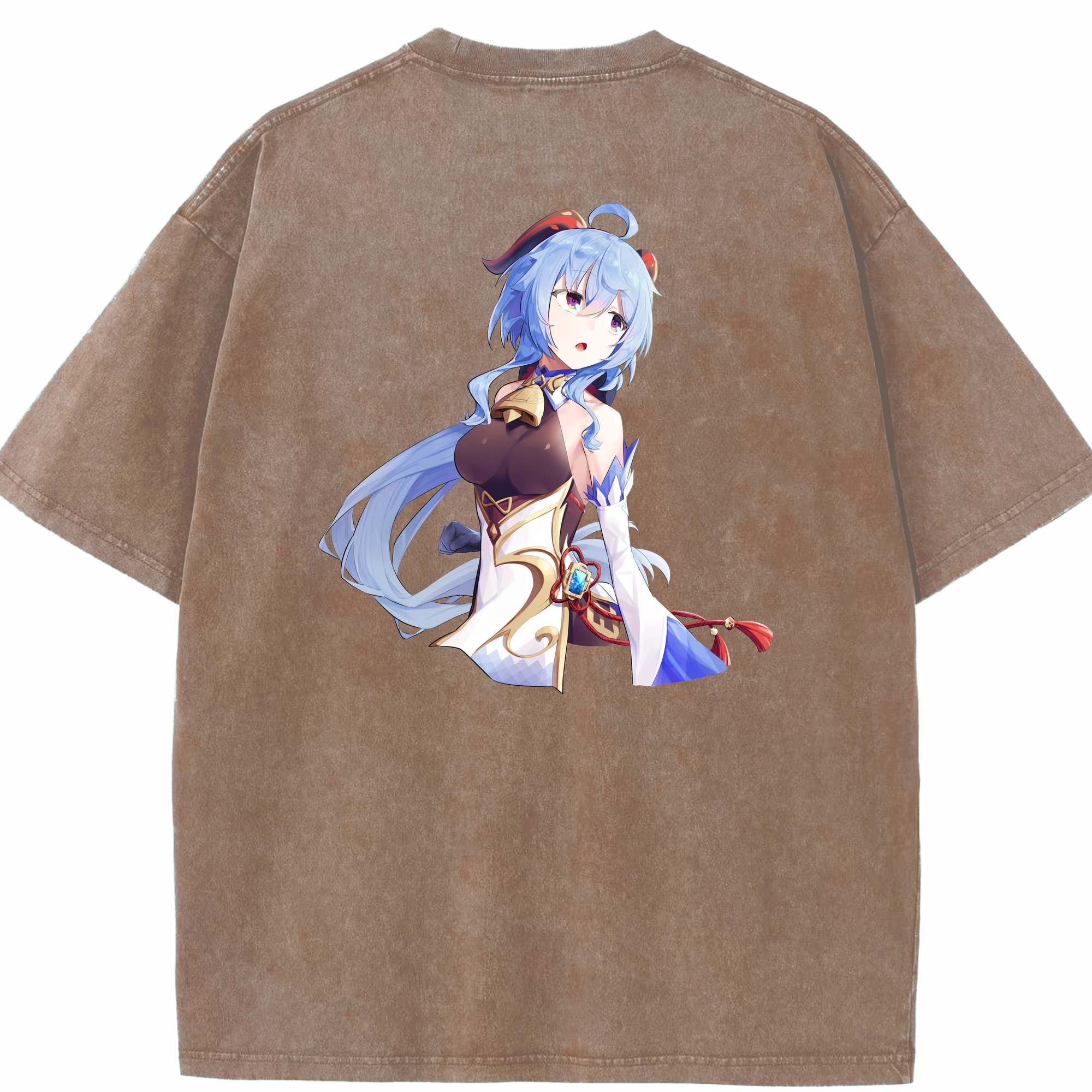 げんし神 甘雨 かんう genshin Ganyu 綿100% ヴィンテージ風 半袖Tシャツ（背面プリント）