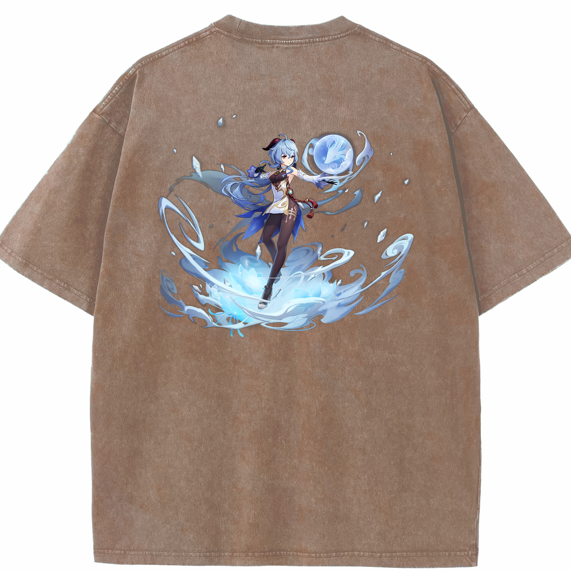 げんし神 甘雨 かんう genshin Ganyu 綿100% ヴィンテージ風 半袖Tシャツ（背面プリント）