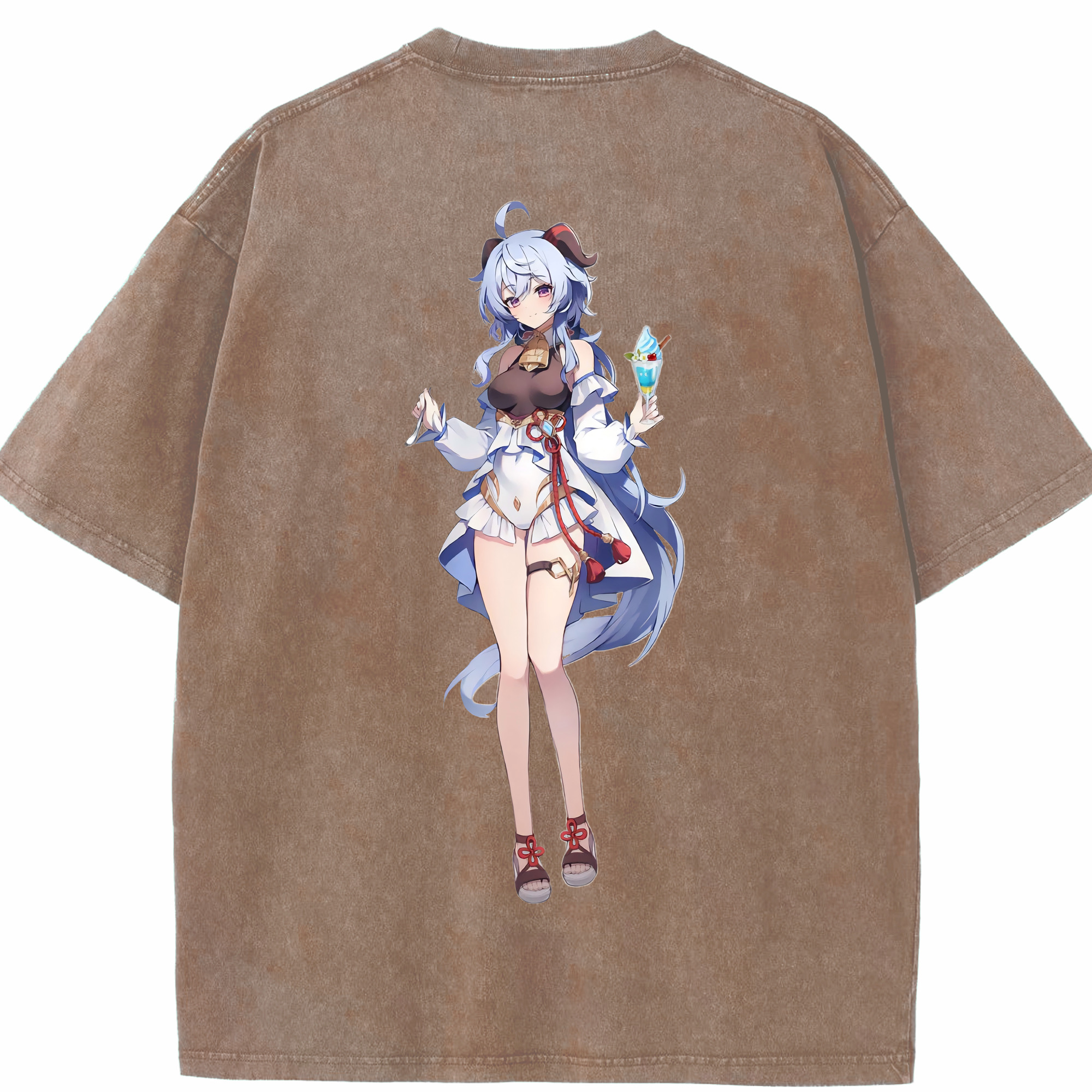 げんし神 甘雨 かんう genshin Ganyu 綿100% ヴィンテージ風 半袖Tシャツ（背面プリント）