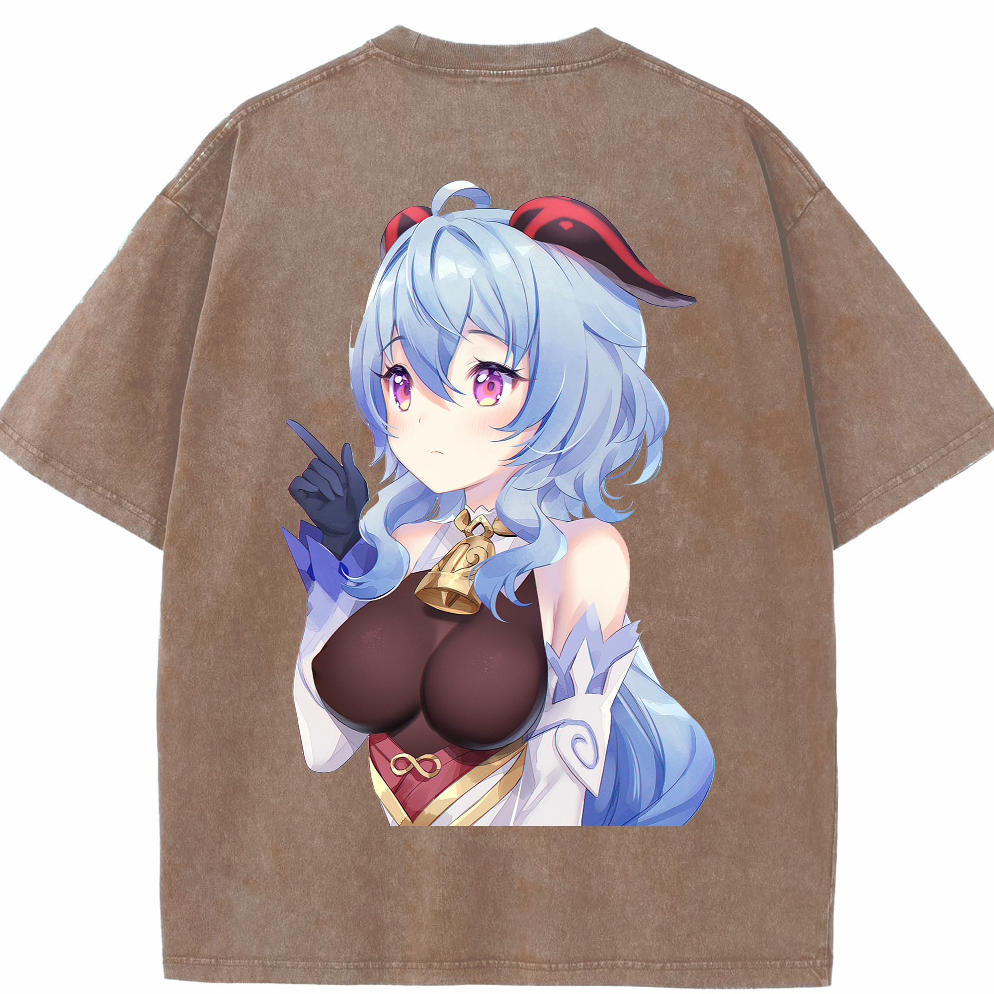 げんし神 甘雨 かんう genshin Ganyu 綿100% ヴィンテージ風 半袖Tシャツ（背面プリント）