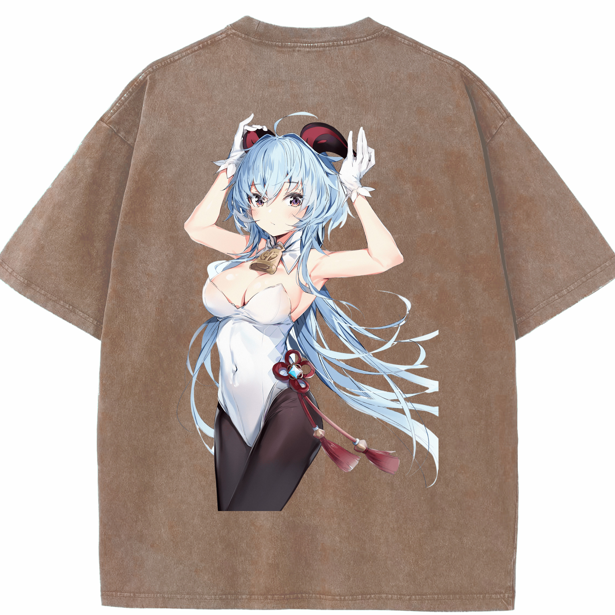 げんし神 甘雨 かんう genshin Ganyu 綿100% ヴィンテージ風 半袖Tシャツ（背面プリント）