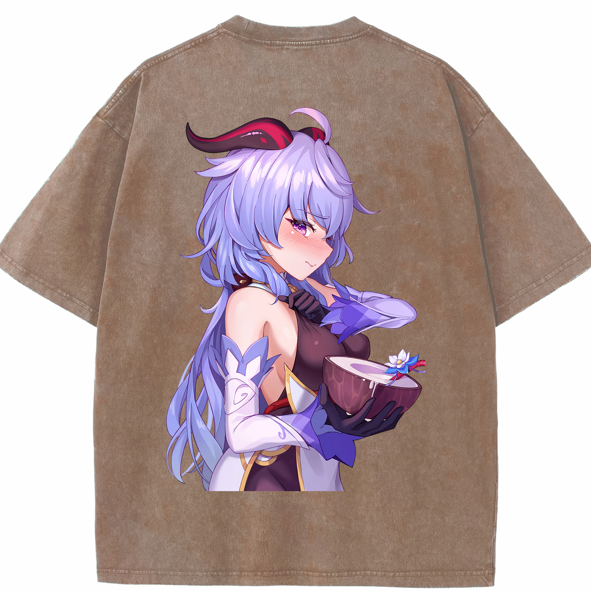 げんし神 甘雨 かんう genshin Ganyu 綿100% ヴィンテージ風 半袖Tシャツ（背面プリント）