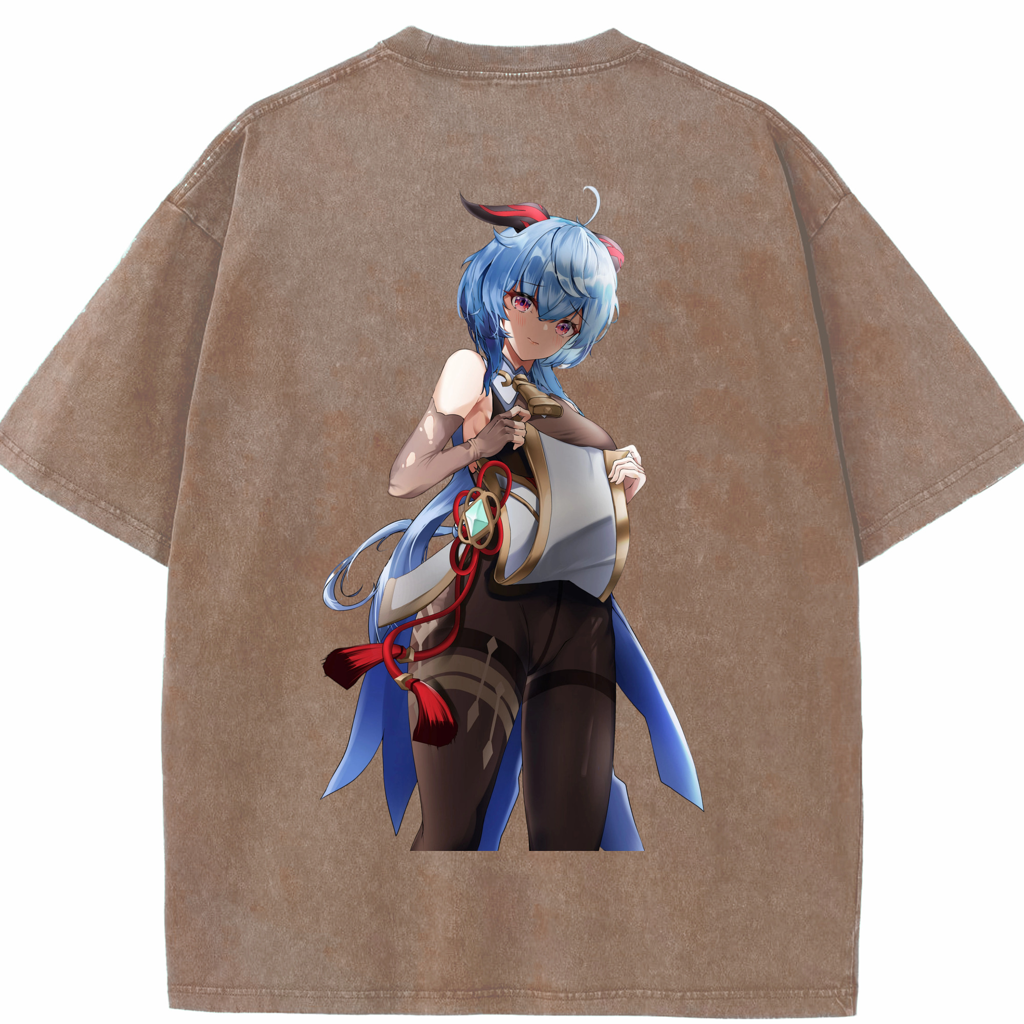げんし神 甘雨 かんう genshin Ganyu 綿100% ヴィンテージ風 半袖Tシャツ（背面プリント）