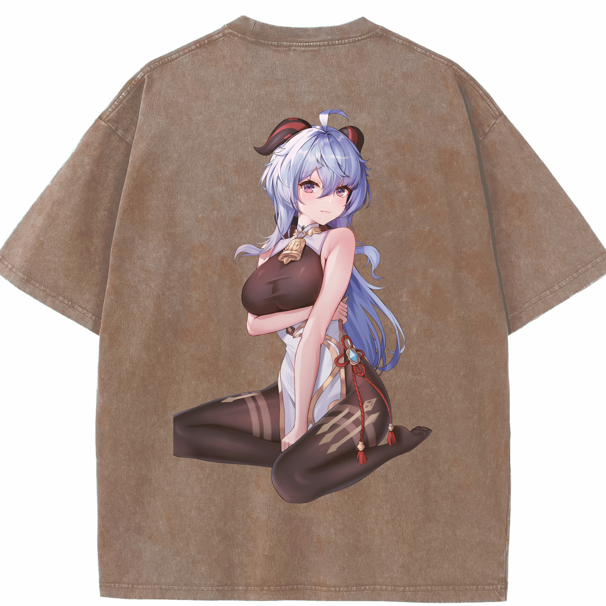げんし神 甘雨 かんう genshin Ganyu 綿100% ヴィンテージ風 半袖Tシャツ（背面プリント）