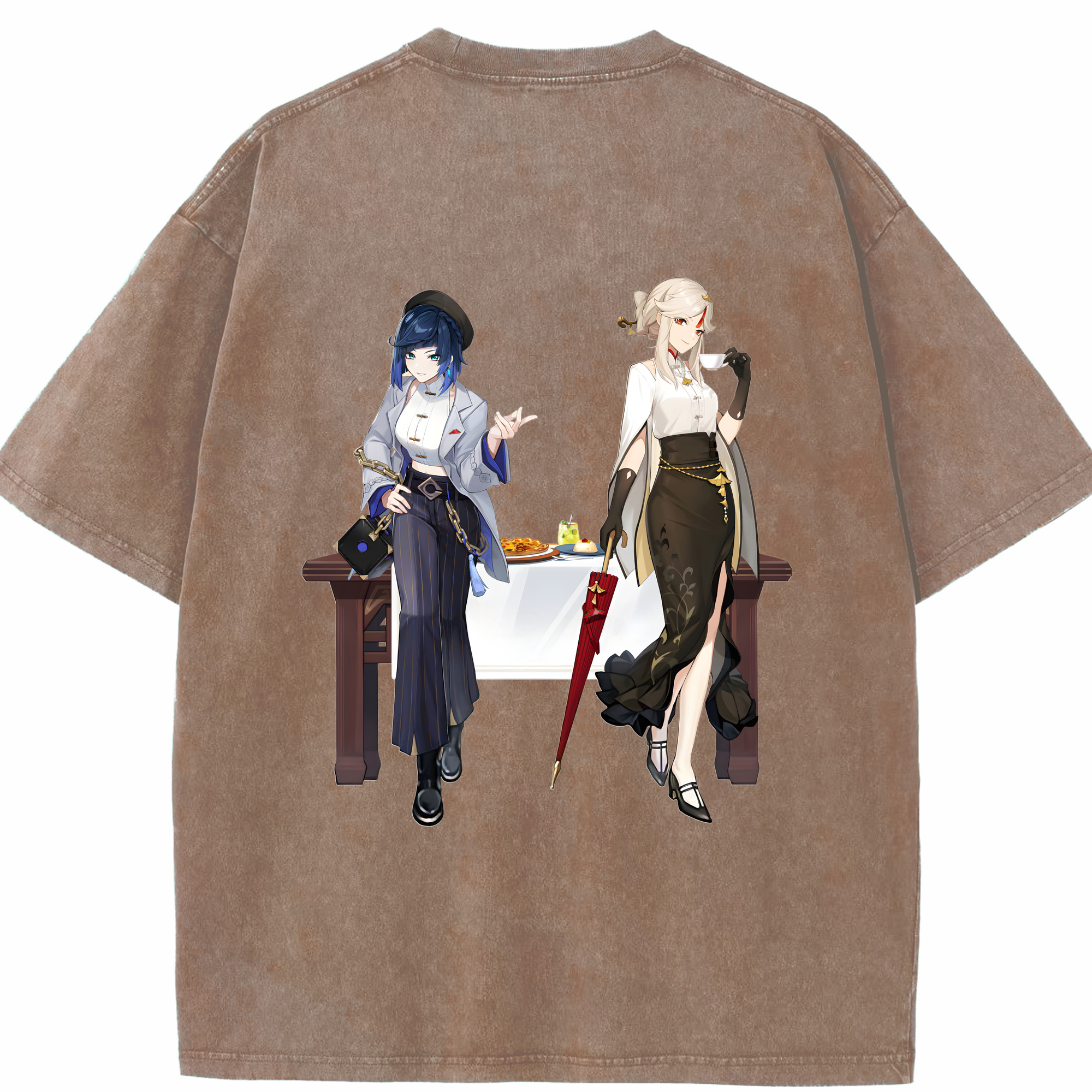げんし神 夜兰 やらん genshin Yaran 綿100% ヴィンテージ風 半袖Tシャツ（背面プリント）