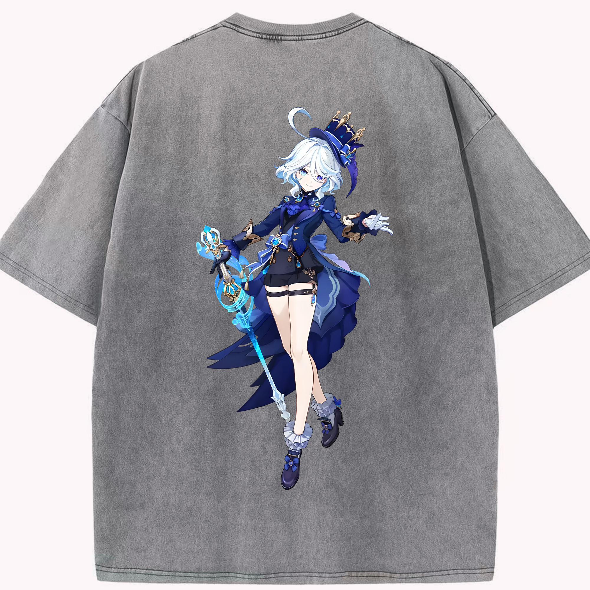 げんし神 フリーナ genshin Furina 綿100% ヴィンテージ風 半袖Tシャツ（背面プリント）