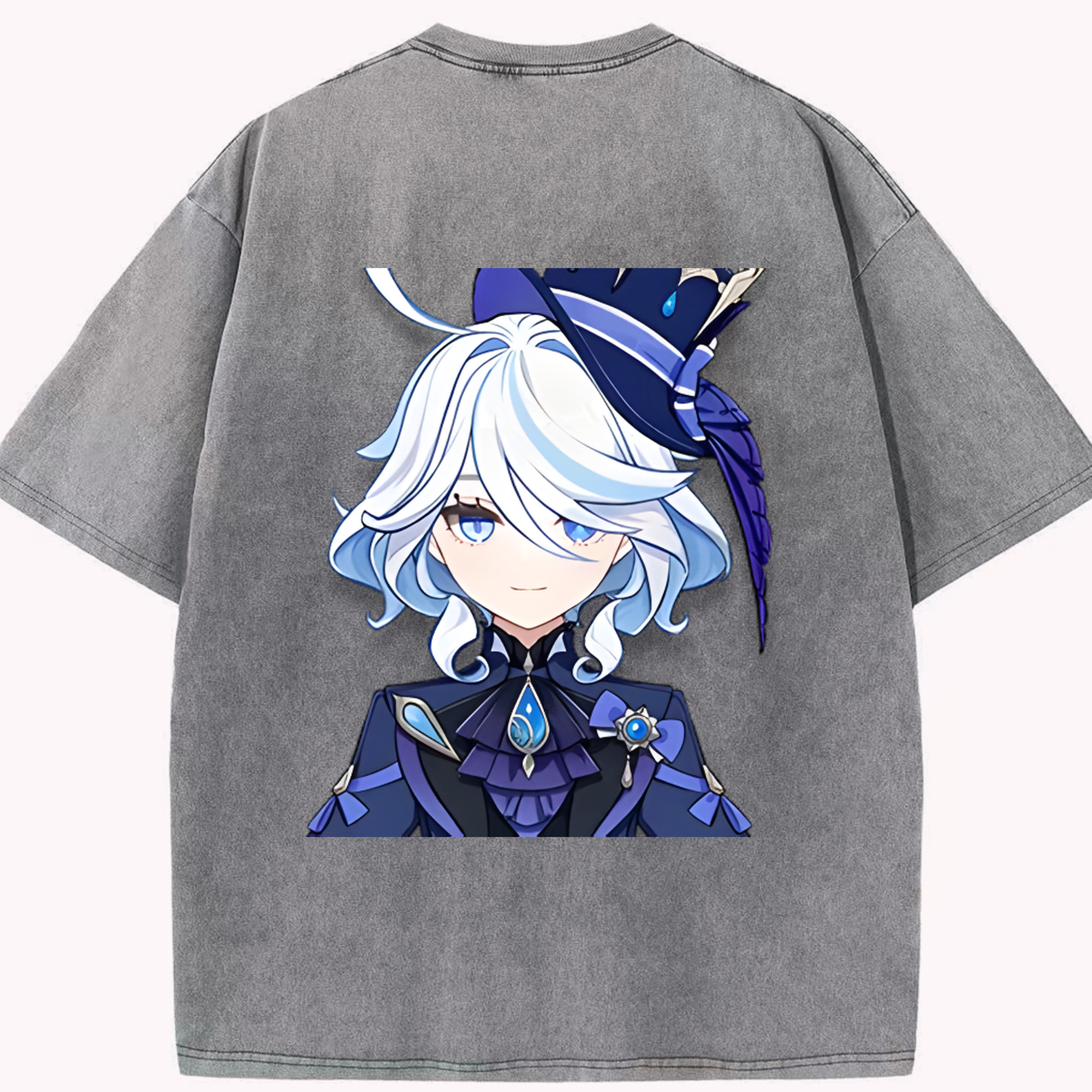 げんし神 フリーナ genshin Furina 綿100% ヴィンテージ風 半袖Tシャツ（背面プリント）