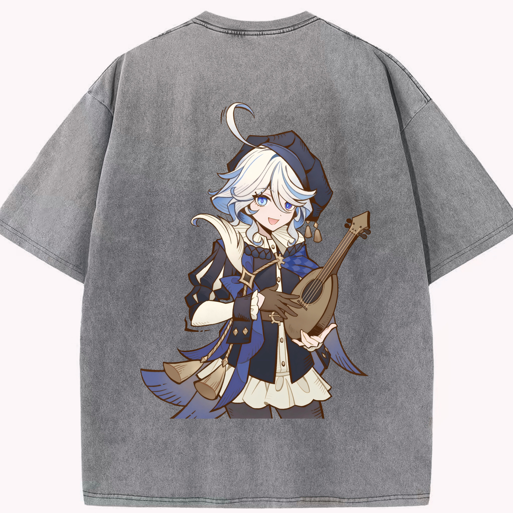 げんし神 フリーナ genshin Furina 綿100% ヴィンテージ風 半袖Tシャツ（背面プリント）