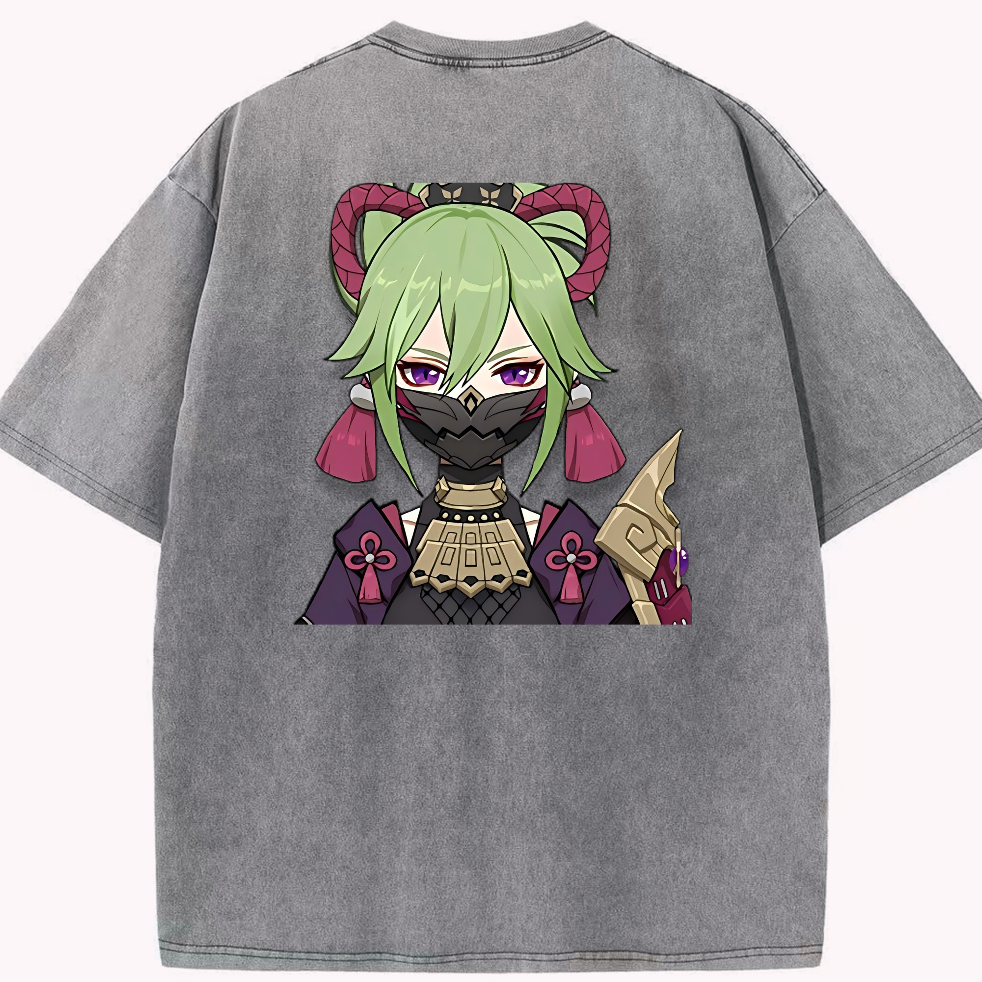 げんし神  久岐忍 くき しのぶ genshin Kuki Shinobu 綿100% ヴィンテージ風 半袖Tシャツ（背面プリント）