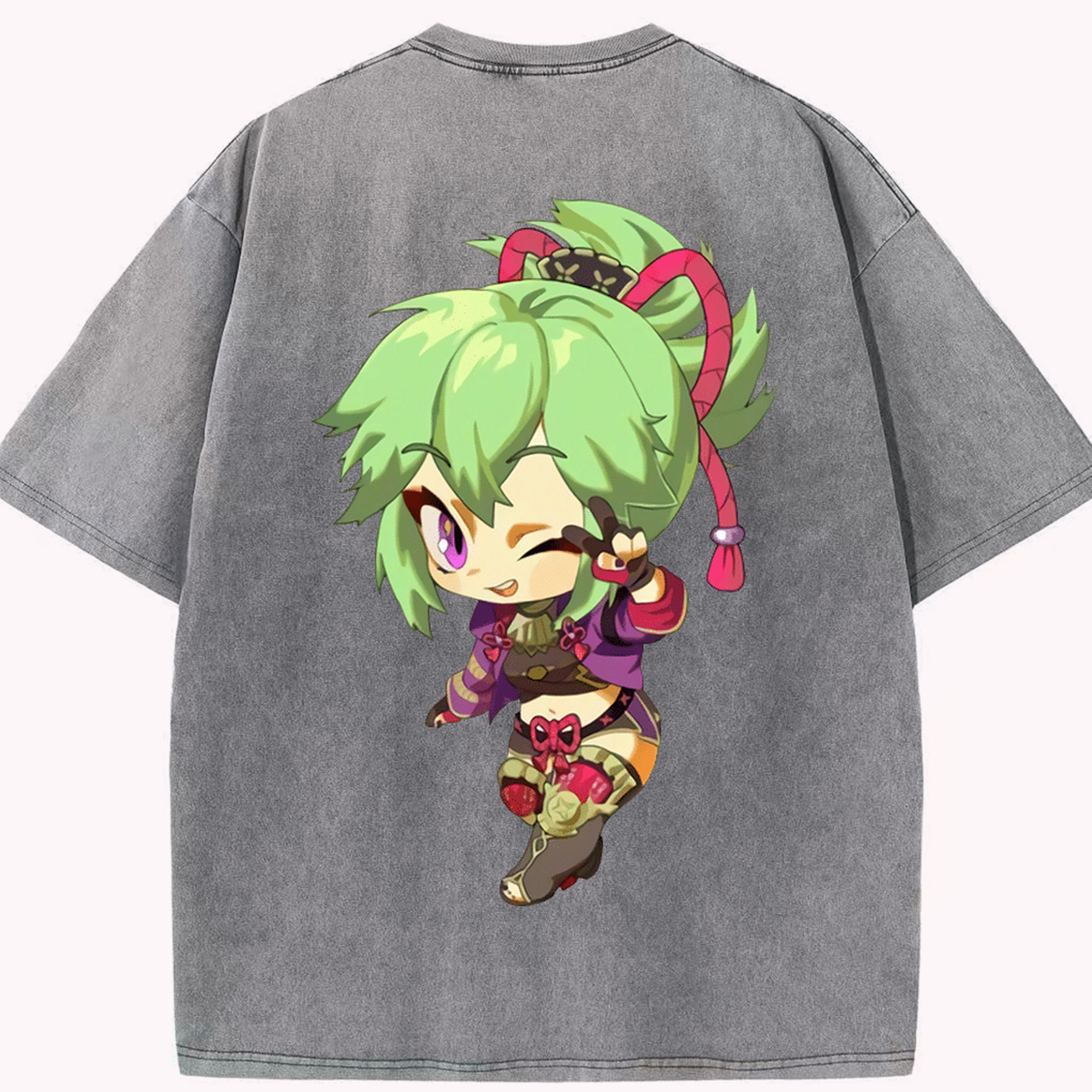 げんし神  久岐忍 くき しのぶ genshin Kuki Shinobu 綿100% ヴィンテージ風 半袖Tシャツ（背面プリント）