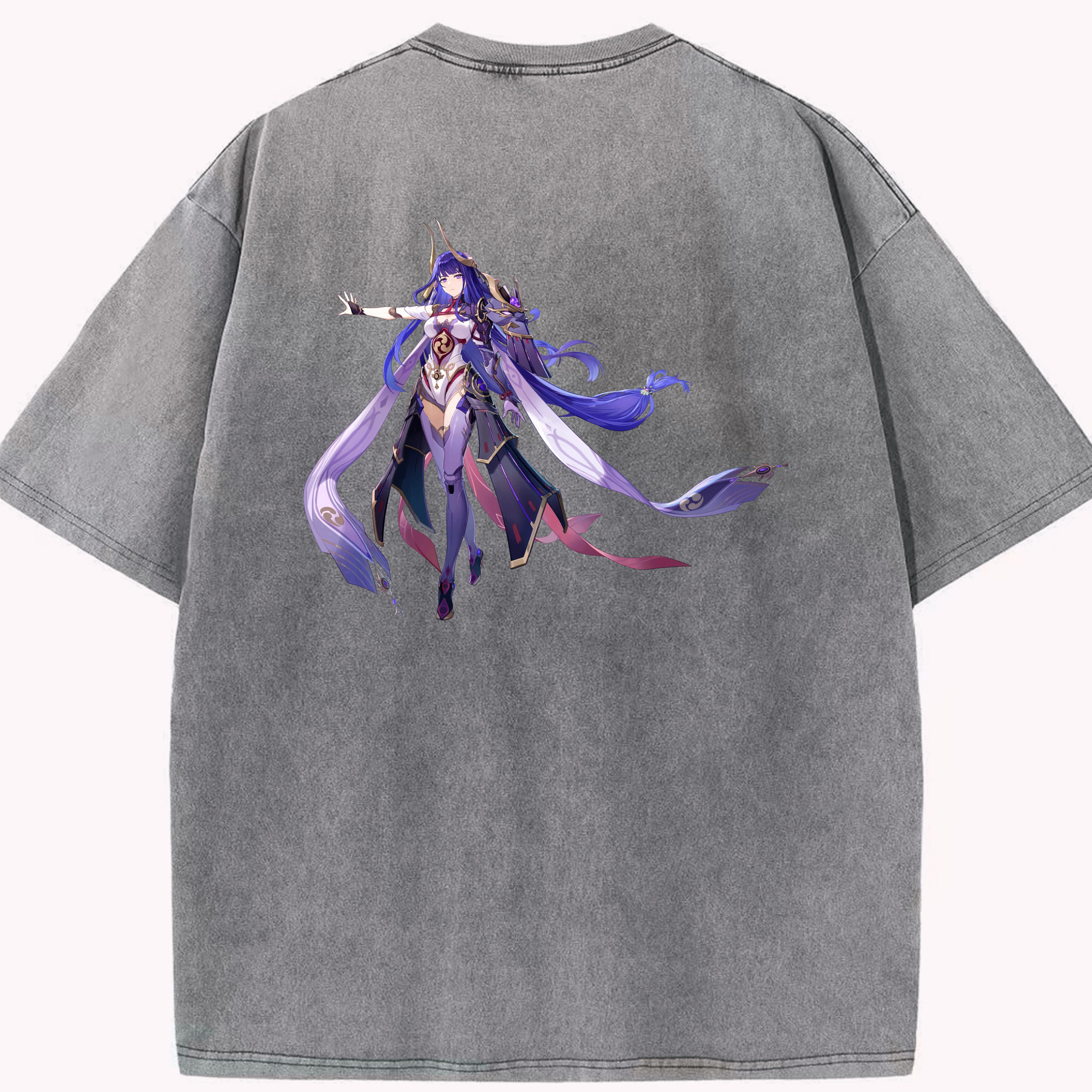 げんし神 雷電将軍 らいでんしょうぐん genshin Raiden Shogun 綿100% ヴィンテージ風 半袖Tシャツ（背面プリント）