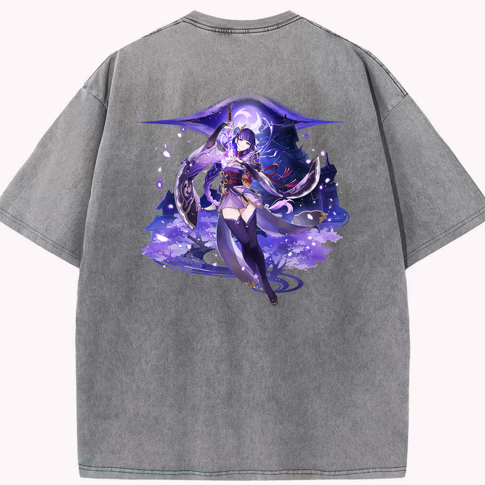 げんし神 雷電将軍 らいでんしょうぐん genshin Raiden Shogun 綿100% ヴィンテージ風 半袖Tシャツ（背面プリント）