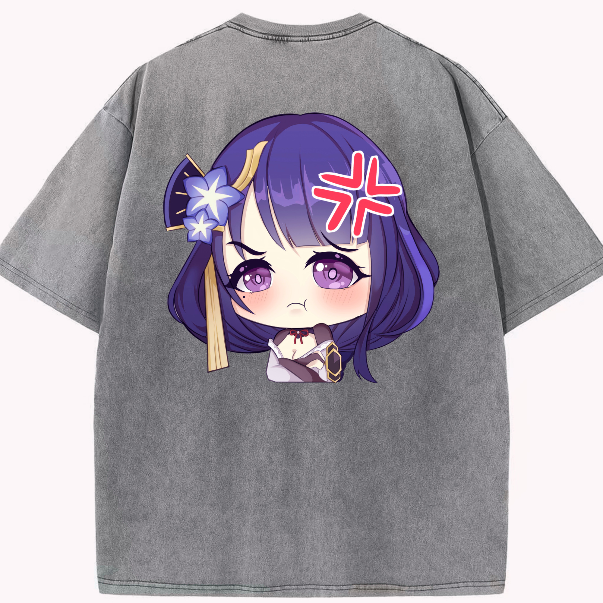 げんし神 雷電将軍 らいでんしょうぐん genshin Raiden Shogun 綿100% ヴィンテージ風 半袖Tシャツ（背面プリント）
