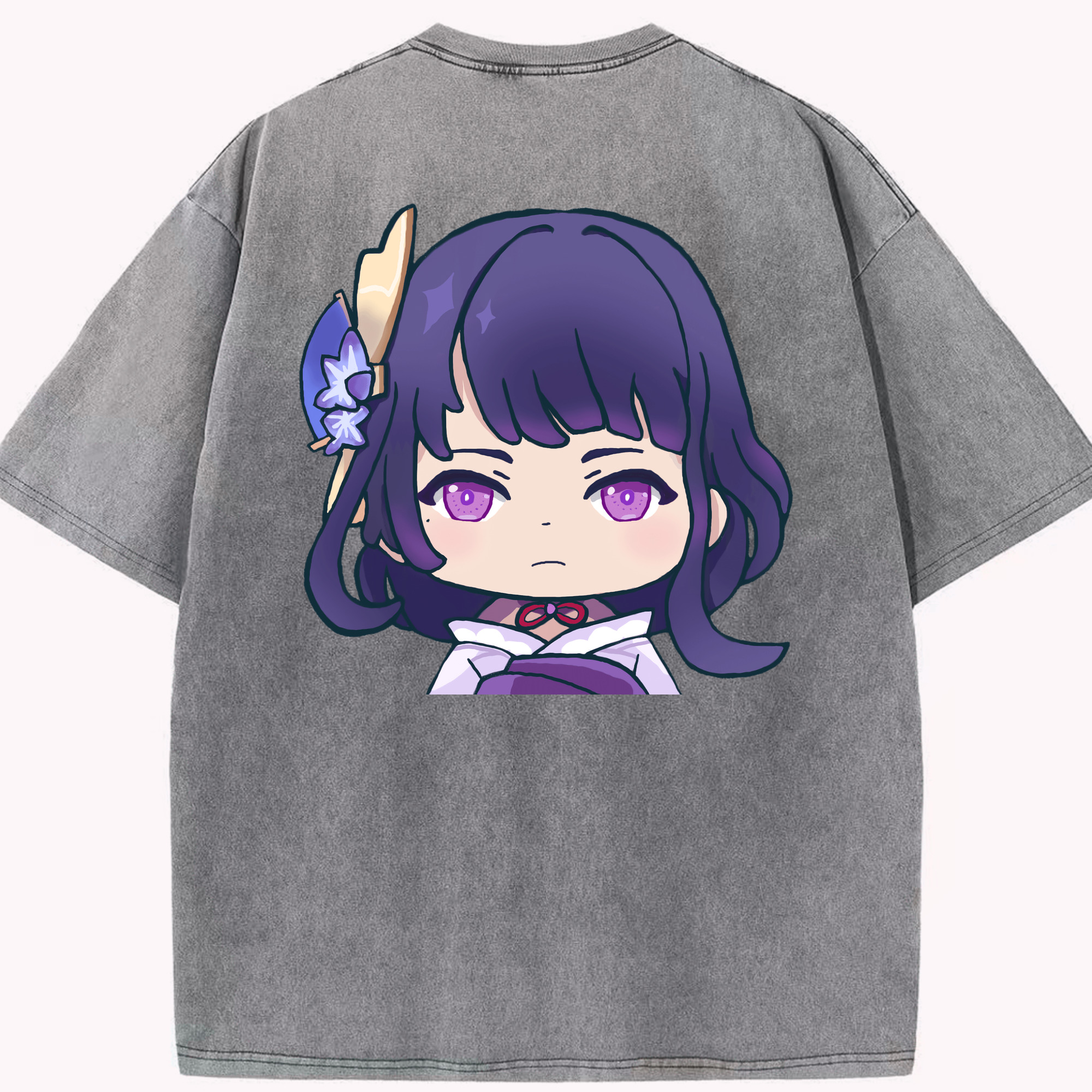 げんし神 雷電将軍 らいでんしょうぐん genshin Raiden Shogun 綿100% ヴィンテージ風 半袖Tシャツ（背面プリント）