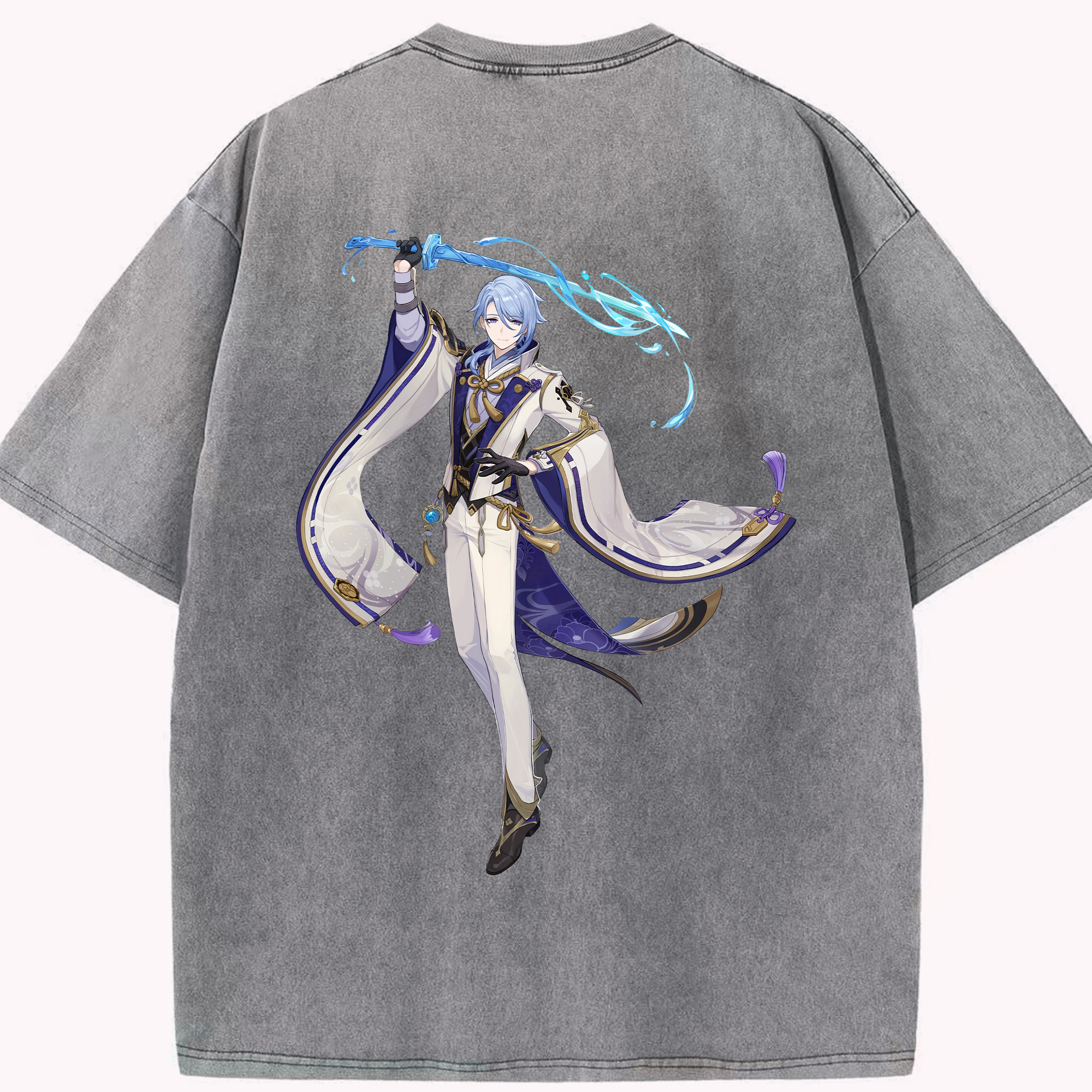 げんし神 神里綾人 かみさとあやと genshin Kamisato Ayato 綿100% ヴィンテージ風 半袖Tシャツ（背面プリント）