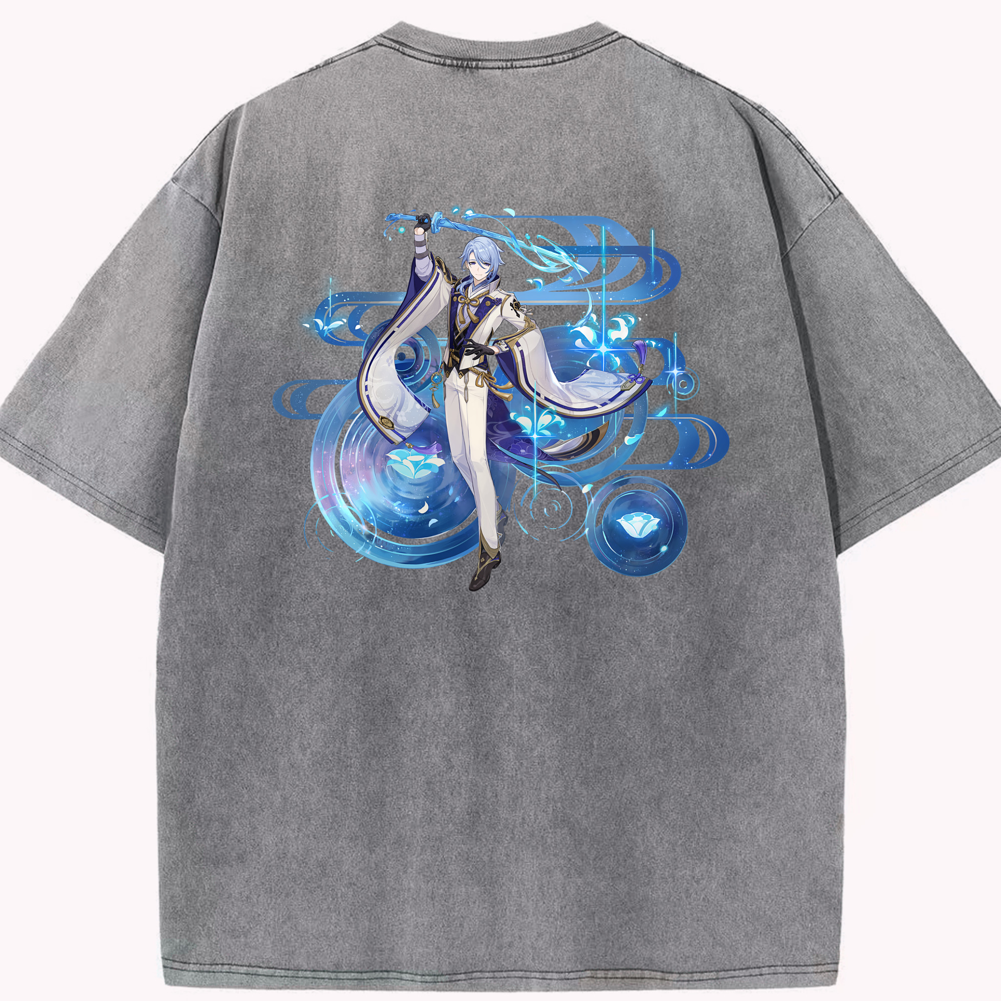 げんし神 神里綾人 かみさとあやと genshin Kamisato Ayato 綿100% ヴィンテージ風 半袖Tシャツ（背面プリント）