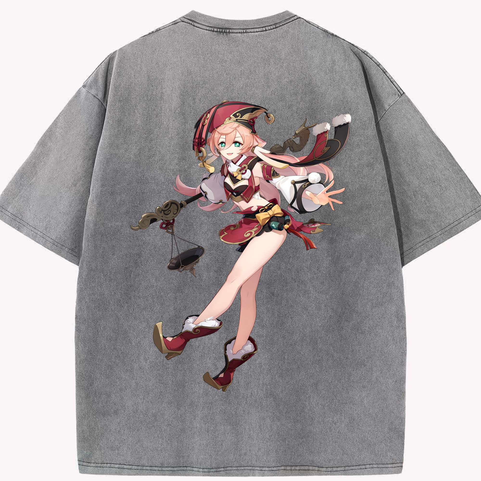 げんし神 ヤンフェイ genshin Yanfei 綿100% ヴィンテージ風 半袖Tシャツ（背面プリント）