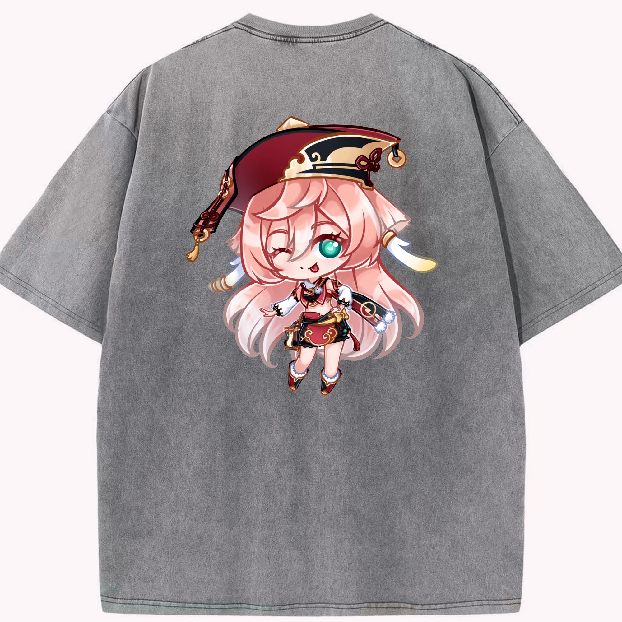 げんし神 ヤンフェイ genshin Yanfei 綿100% ヴィンテージ風 半袖Tシャツ（背面プリント）