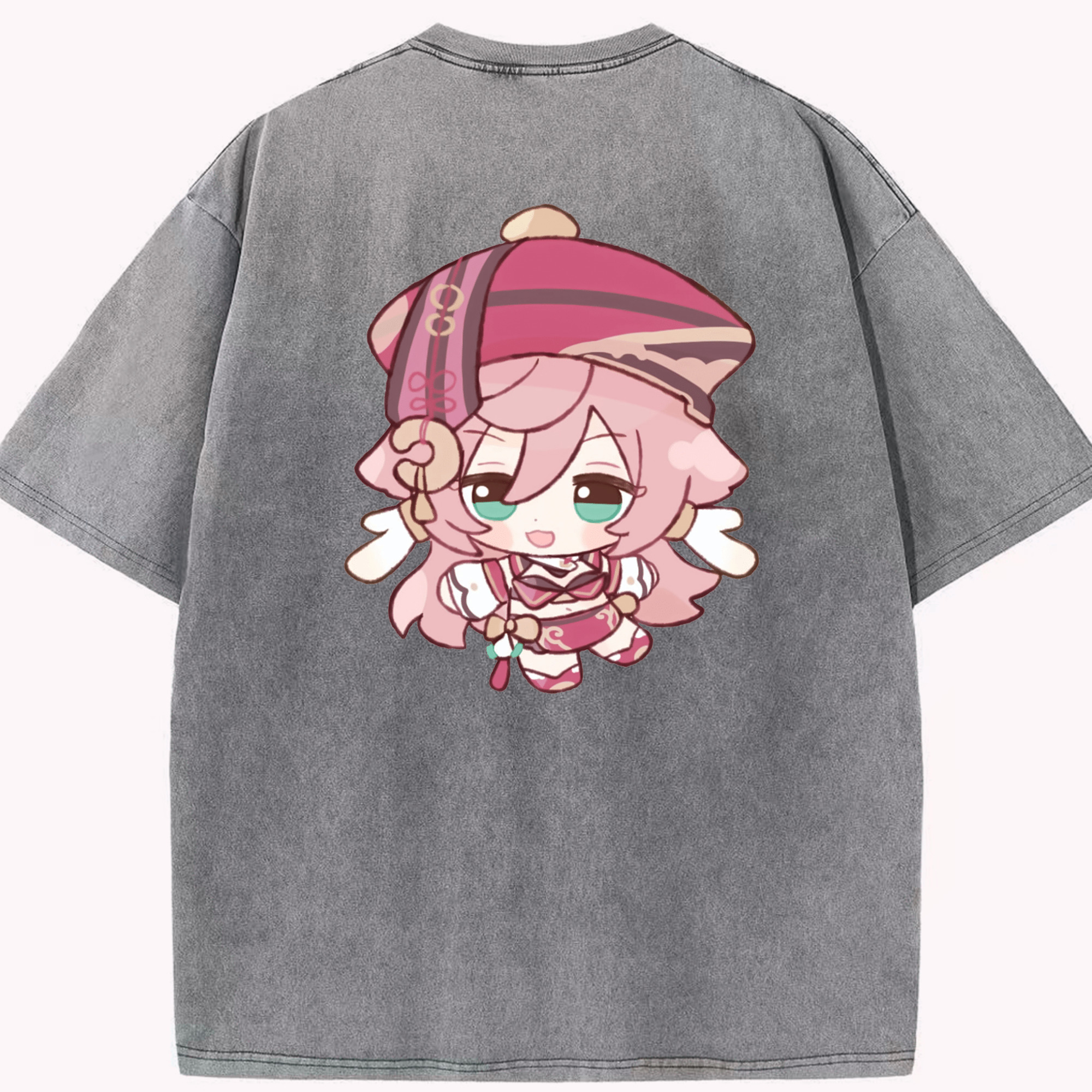 げんし神 ヤンフェイ genshin Yanfei 綿100% ヴィンテージ風 半袖Tシャツ（背面プリント）