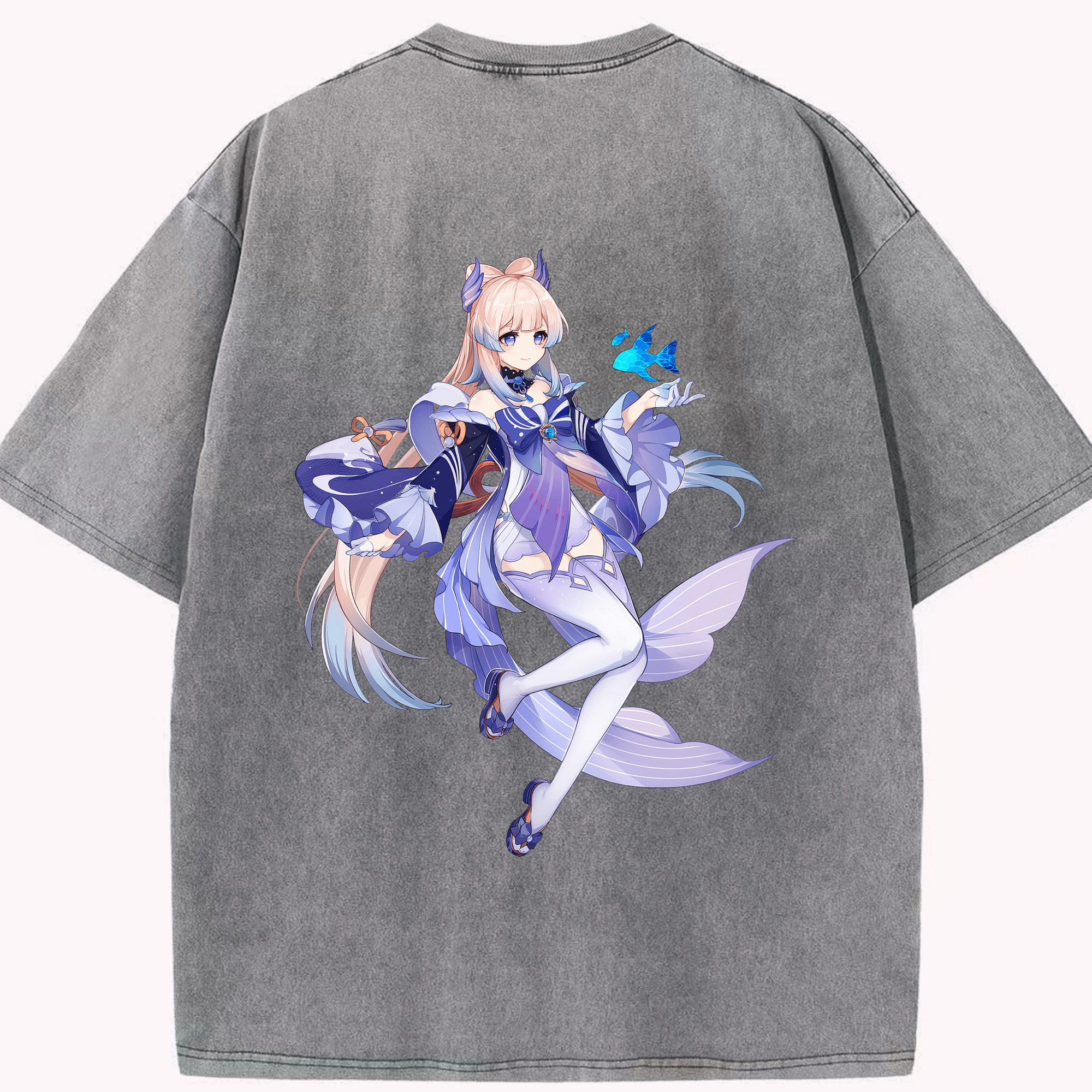 げんし神 珊瑚宮心海 サンゴノミヤ・ココミ genshin Sangonomiya Kokomi 綿100% ヴィンテージ風 半袖Tシャツ（背面プリント）