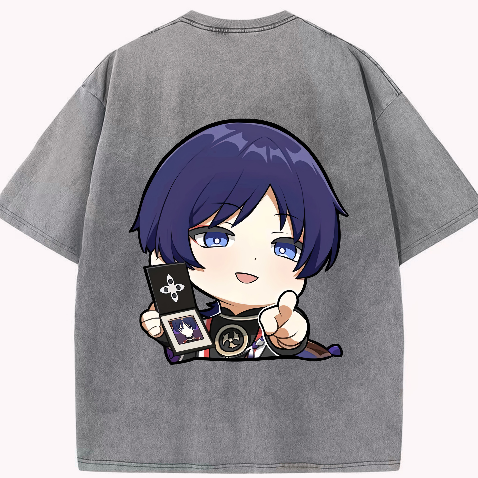 げんし神 さんペい genshin Sanpei 綿100% ヴィンテージ風 半袖Tシャツ（背面プリント）