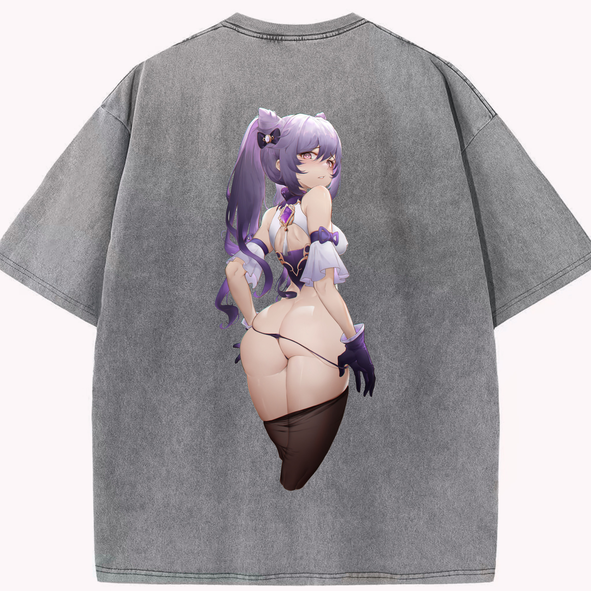 げんし神 刻晴 こくせい genshin Kokusei 綿100% ヴィンテージ風 半袖Tシャツ（背面プリント）