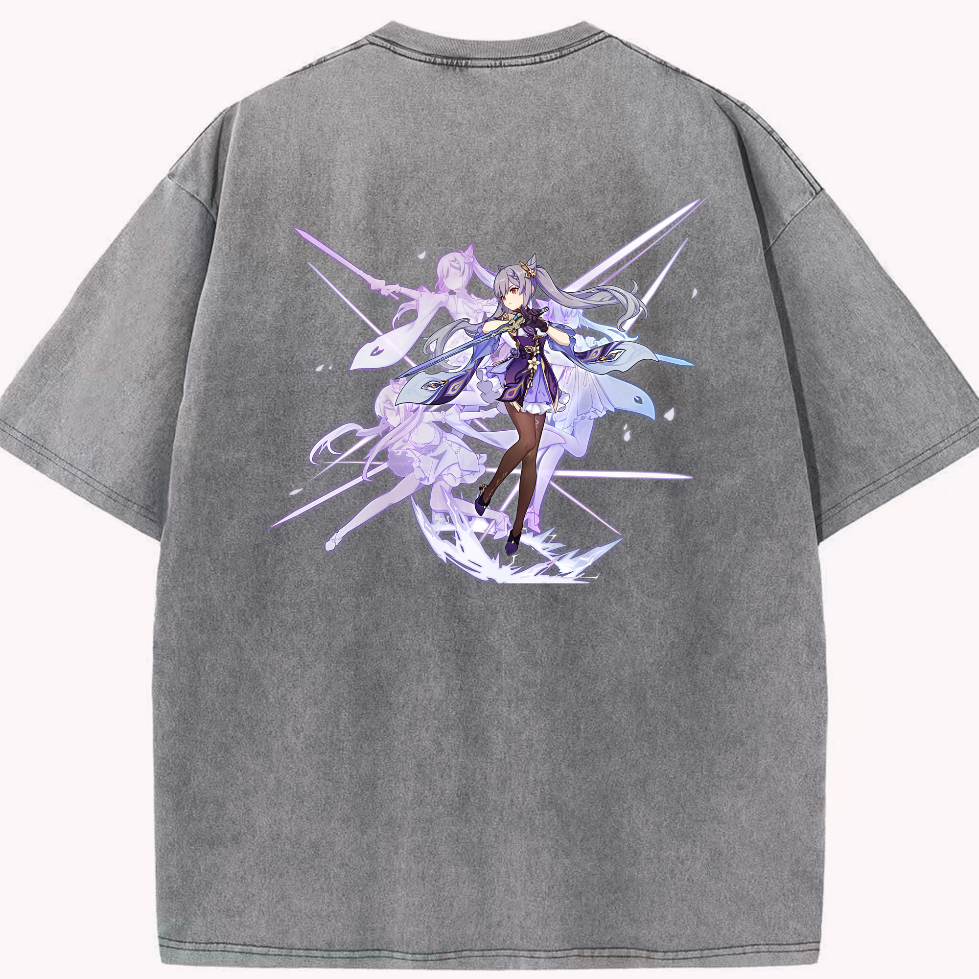 げんし神 刻晴 こくせい genshin Kokusei 綿100% ヴィンテージ風 半袖Tシャツ（背面プリント）