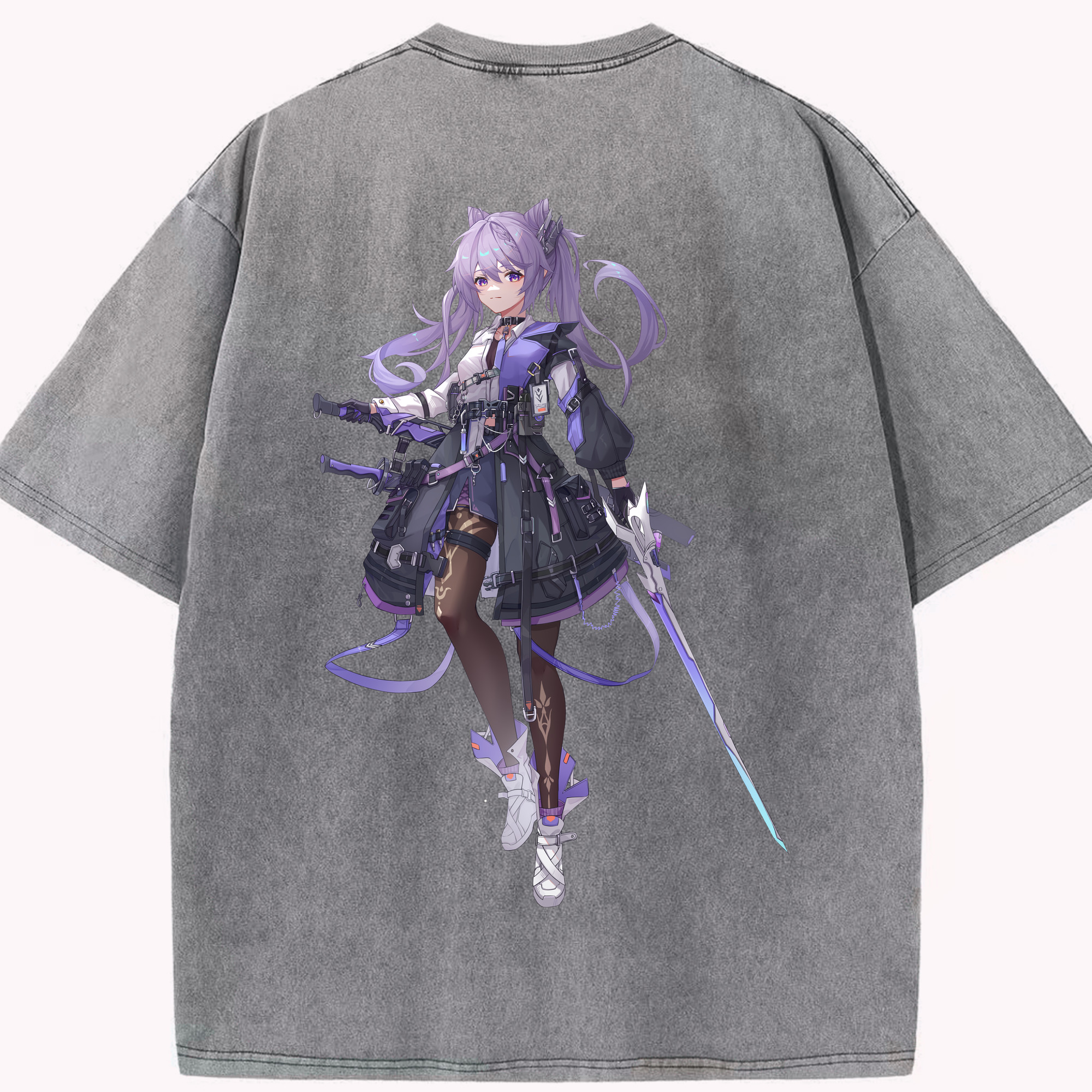 げんし神 刻晴 こくせい genshin Kokusei 綿100% ヴィンテージ風 半袖Tシャツ（背面プリント）