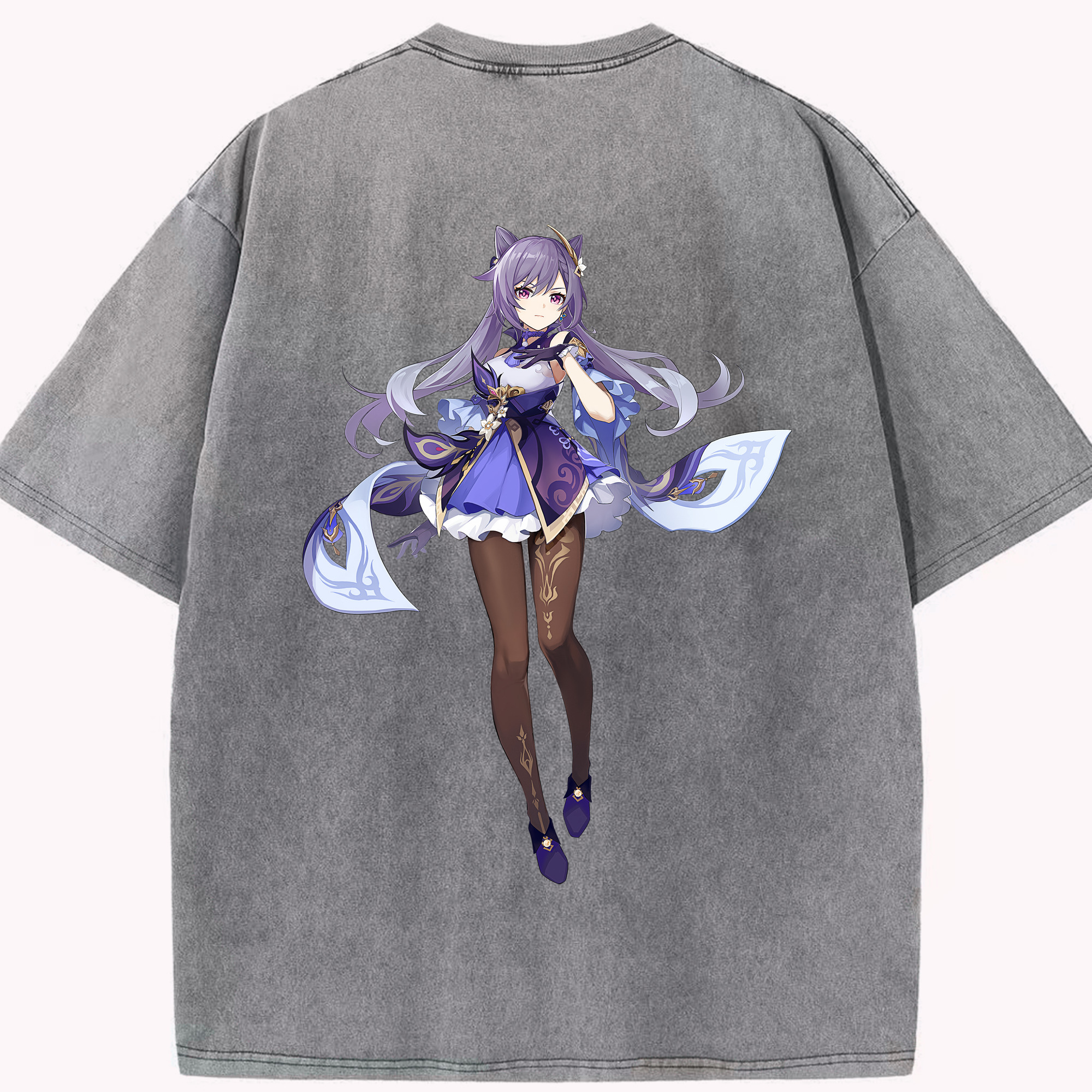 げんし神 刻晴 こくせい genshin Kokusei 綿100% ヴィンテージ風 半袖Tシャツ（背面プリント）