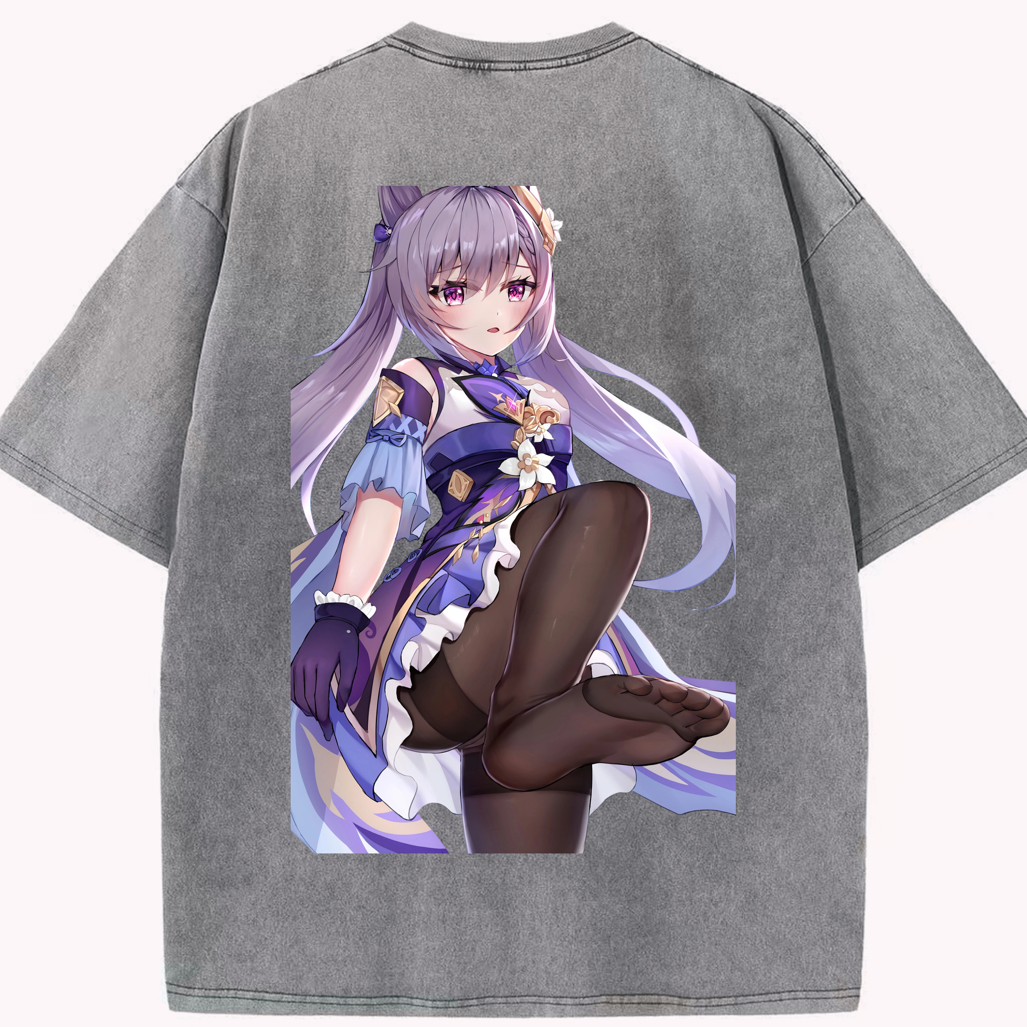 げんし神 刻晴 こくせい genshin Kokusei 綿100% ヴィンテージ風 半袖Tシャツ（背面プリント）