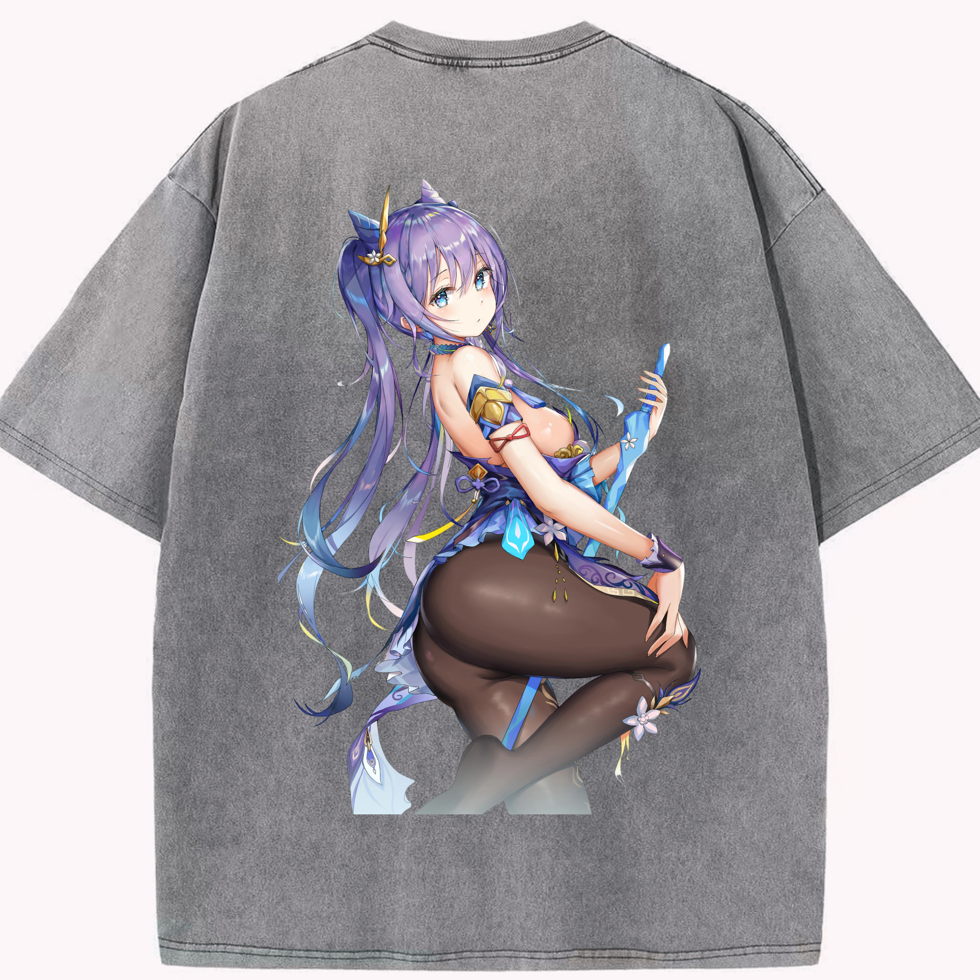 げんし神 刻晴 こくせい genshin Kokusei 綿100% ヴィンテージ風 半袖Tシャツ（背面プリント）
