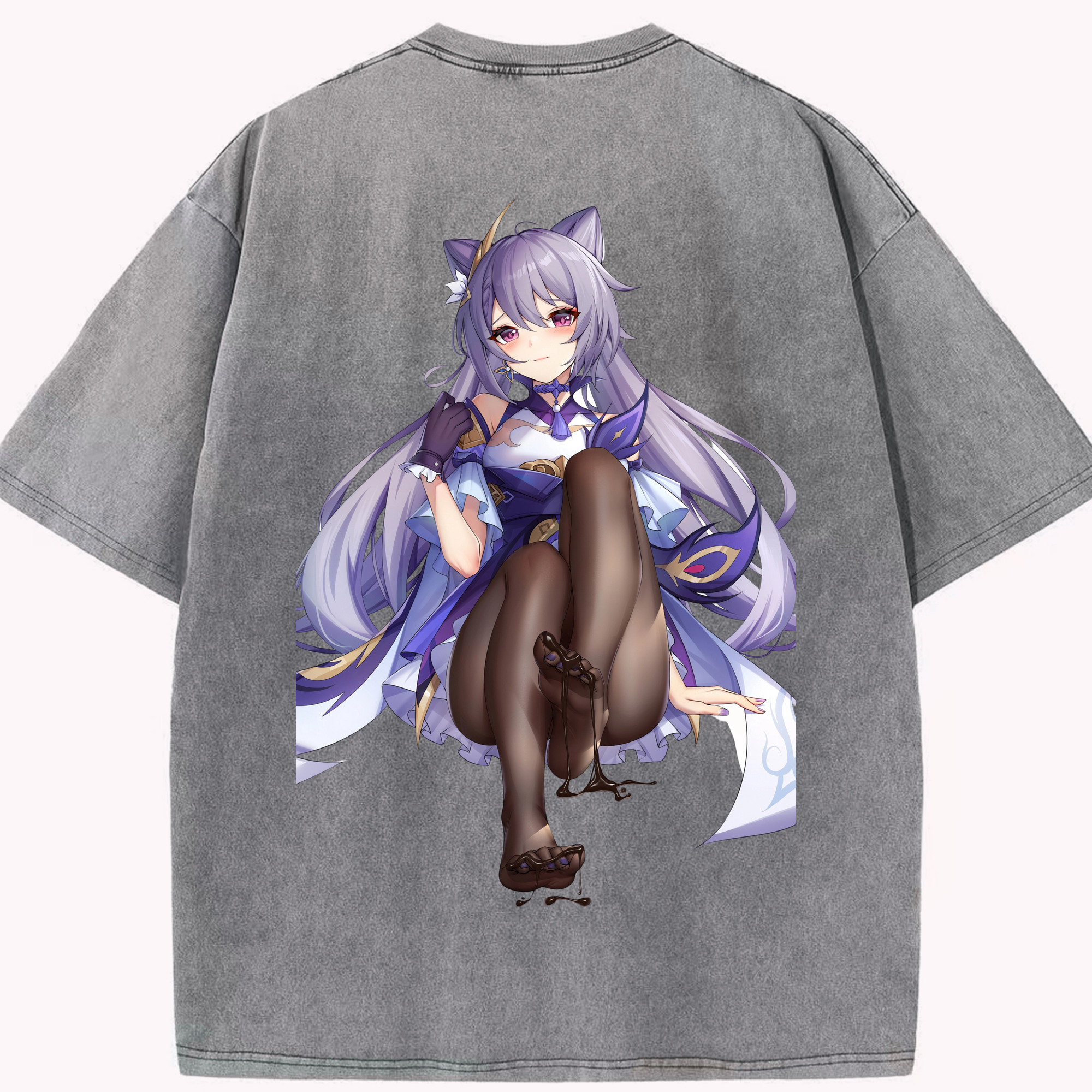 げんし神 刻晴 こくせい genshin Kokusei 綿100% ヴィンテージ風 半袖Tシャツ（背面プリント）