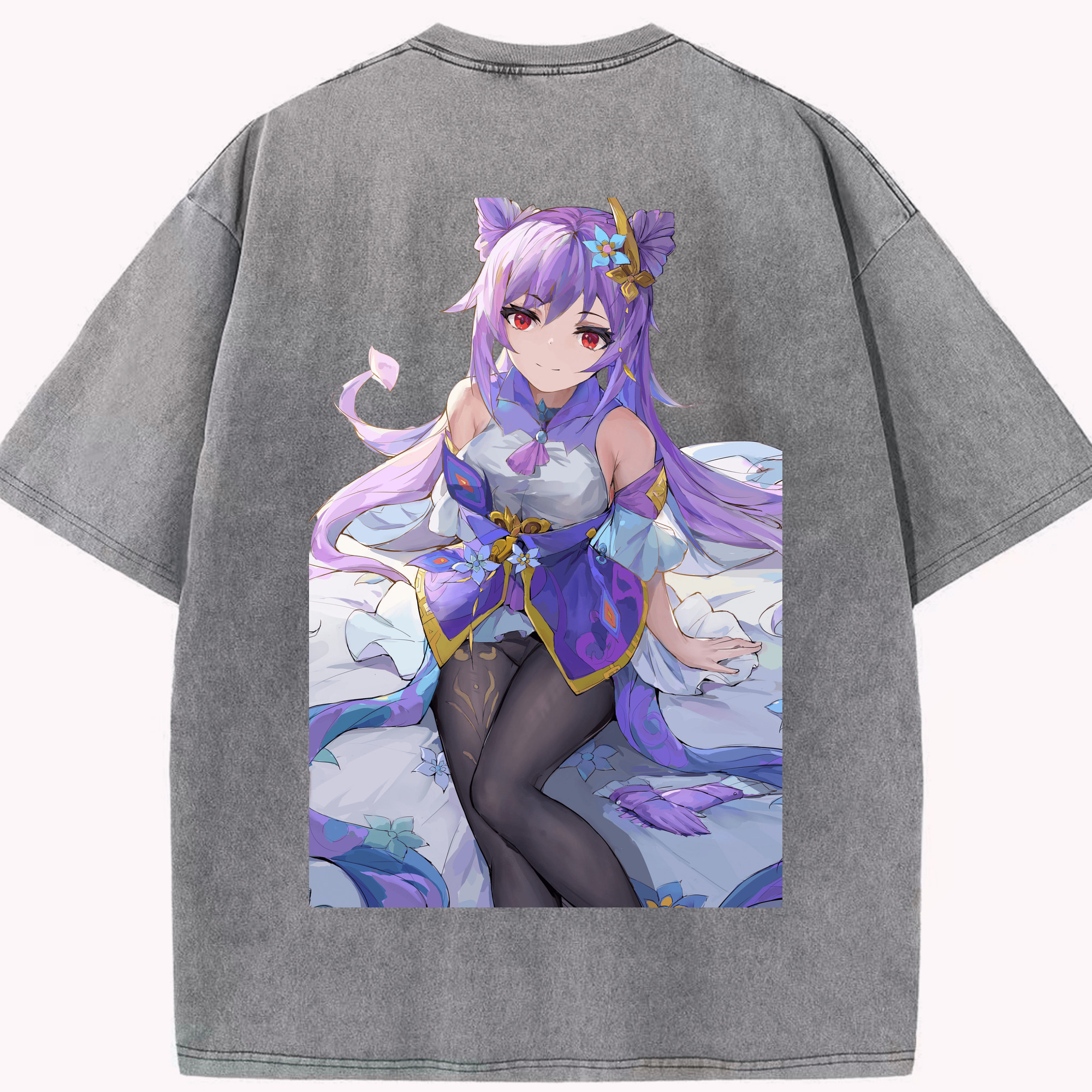 げんし神 刻晴 こくせい genshin Kokusei 綿100% ヴィンテージ風 半袖Tシャツ（背面プリント）