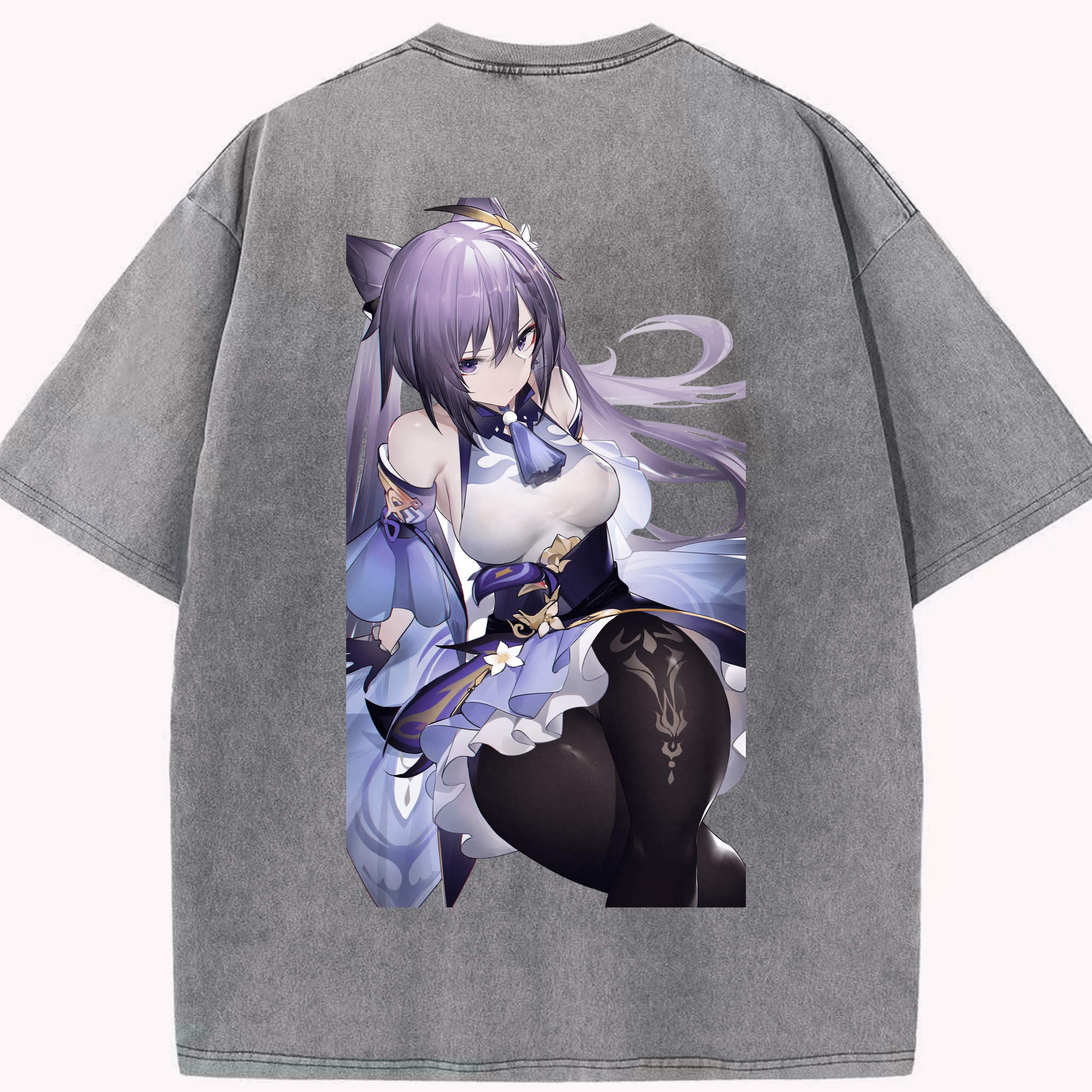 げんし神 刻晴 こくせい genshin Kokusei 綿100% ヴィンテージ風 半袖Tシャツ（背面プリント）