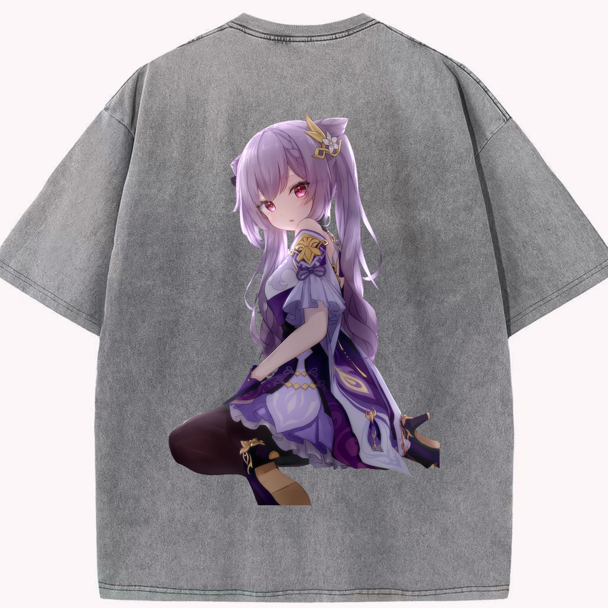 げんし神 刻晴 こくせい genshin Kokusei 綿100% ヴィンテージ風 半袖Tシャツ（背面プリント）