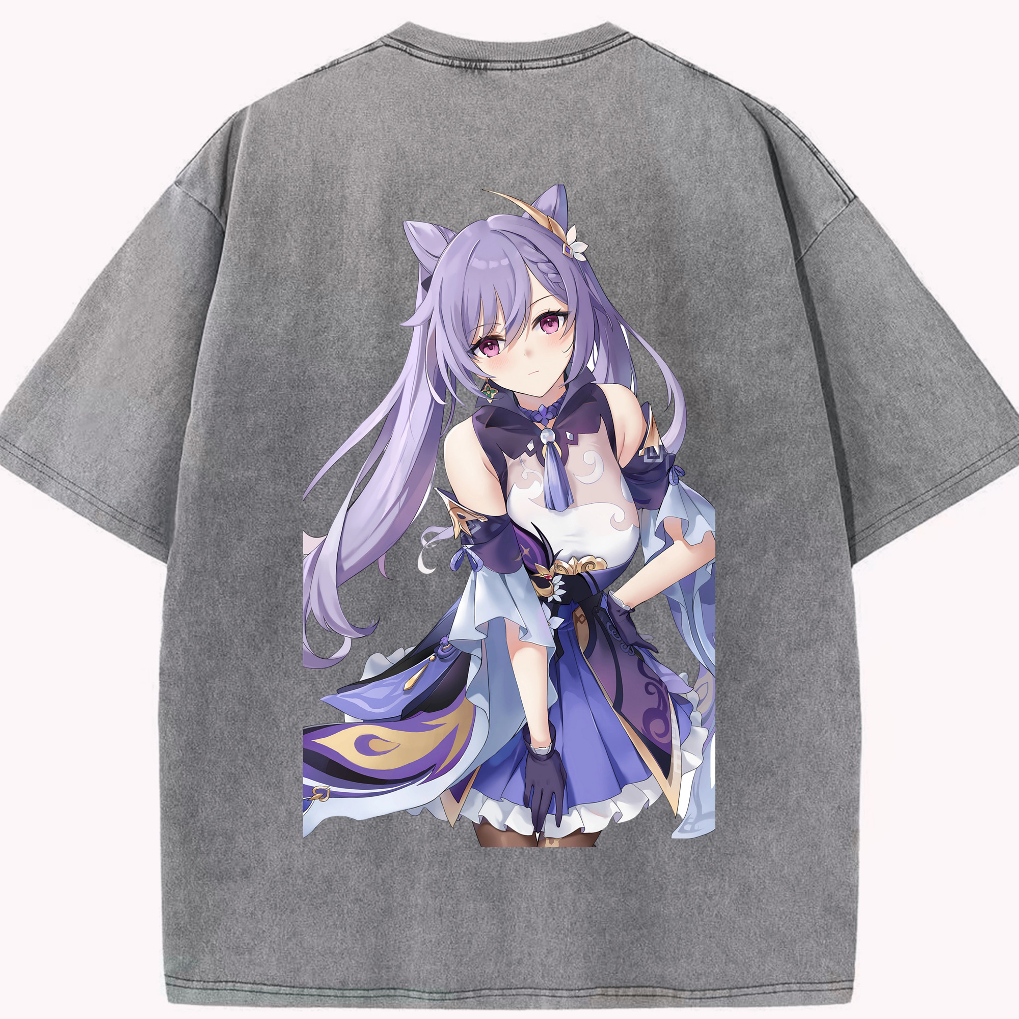 げんし神 刻晴 こくせい genshin Kokusei 綿100% ヴィンテージ風 半袖Tシャツ（背面プリント）