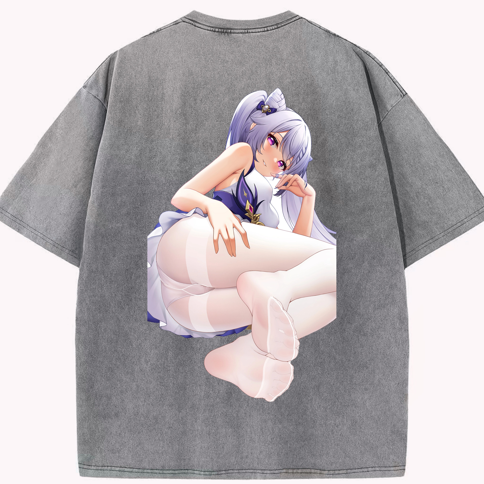 げんし神 刻晴 こくせい genshin Kokusei 綿100% ヴィンテージ風 半袖Tシャツ（背面プリント）