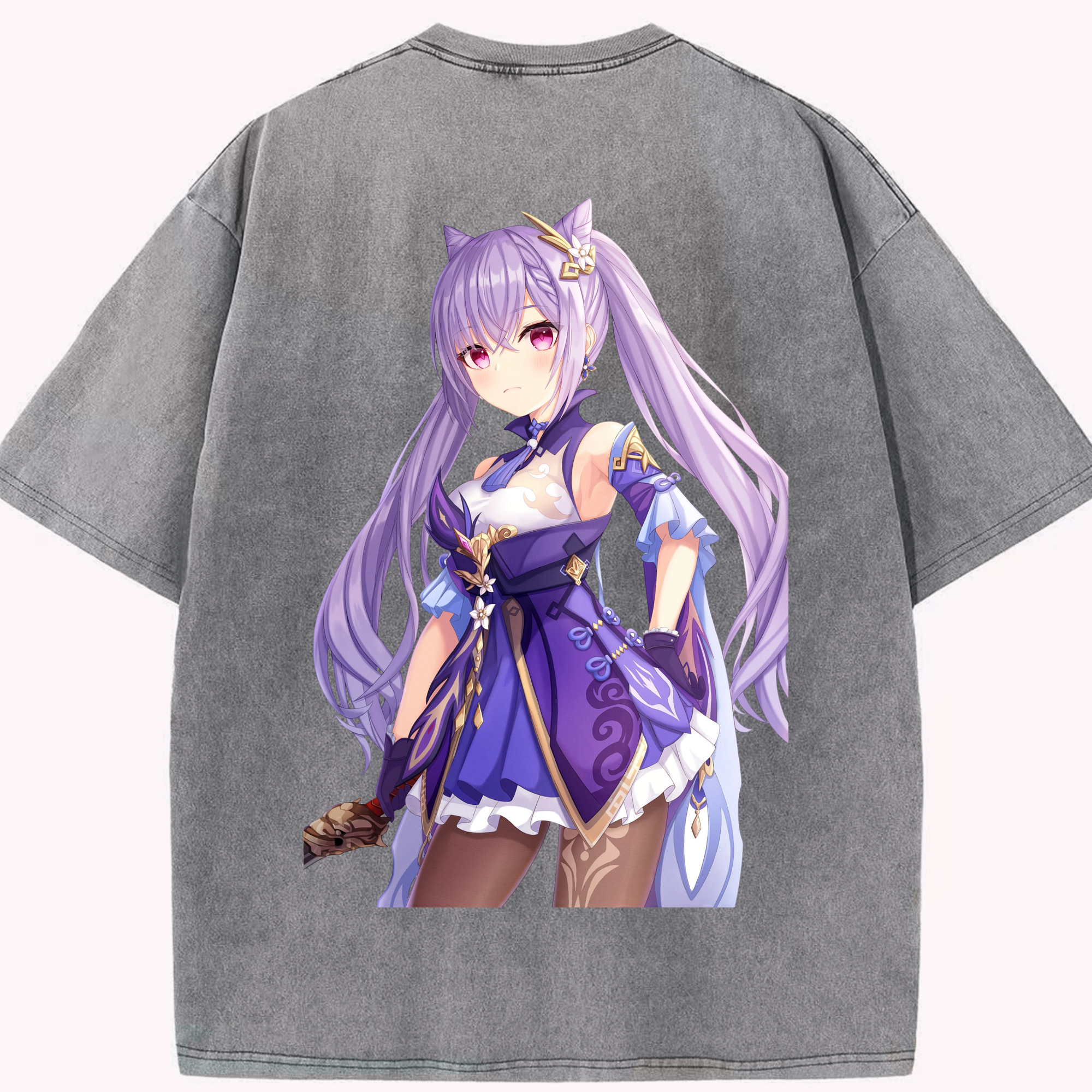 げんし神 刻晴 こくせい genshin Kokusei 綿100% ヴィンテージ風 半袖Tシャツ（背面プリント）