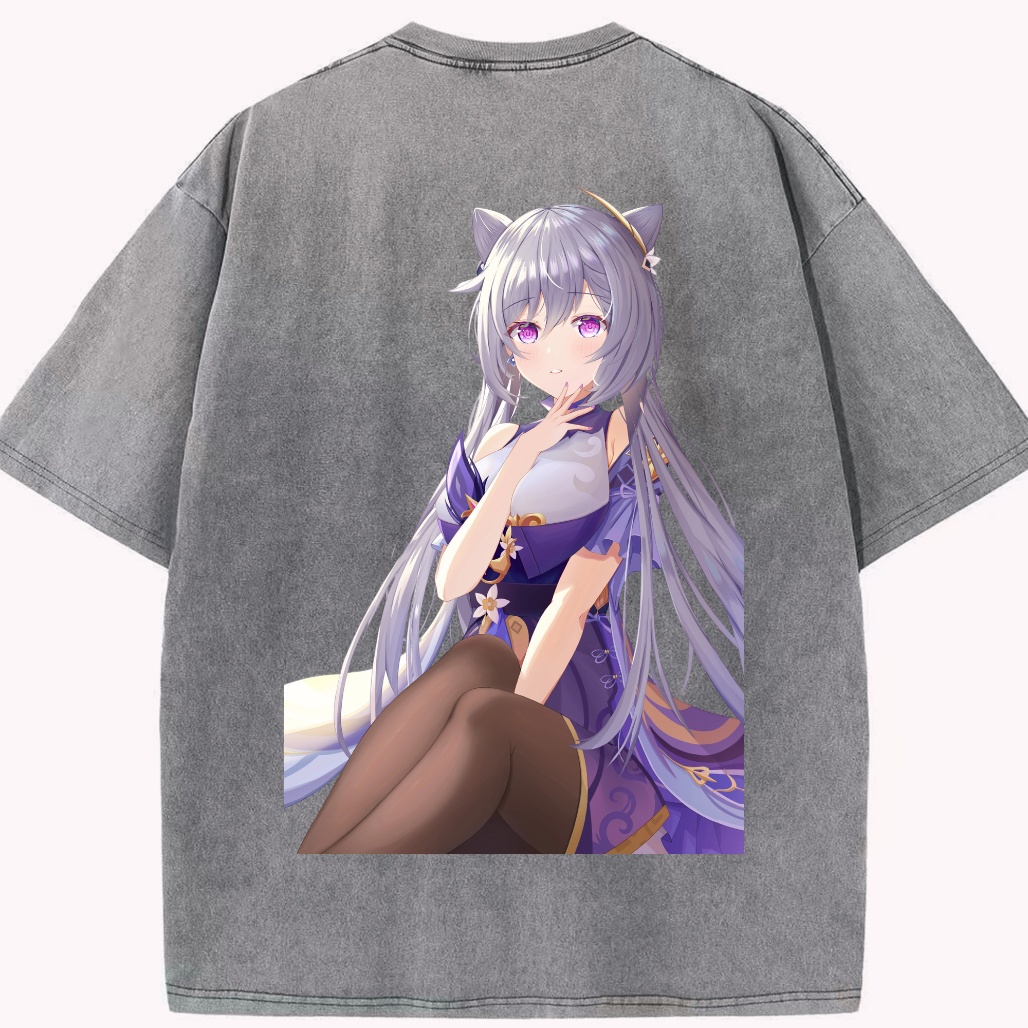 げんし神 刻晴 こくせい genshin Kokusei 綿100% ヴィンテージ風 半袖Tシャツ（背面プリント）