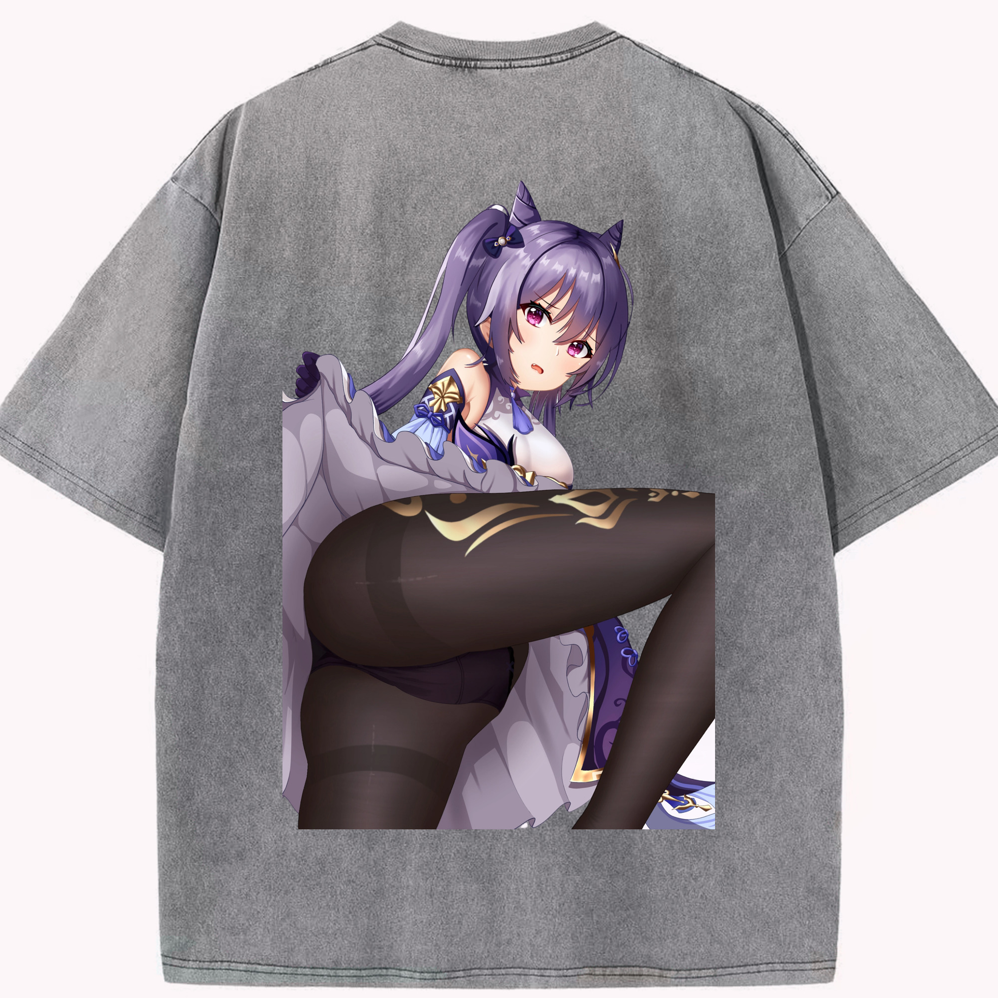 げんし神 刻晴 こくせい genshin Kokusei 綿100% ヴィンテージ風 半袖Tシャツ（背面プリント）